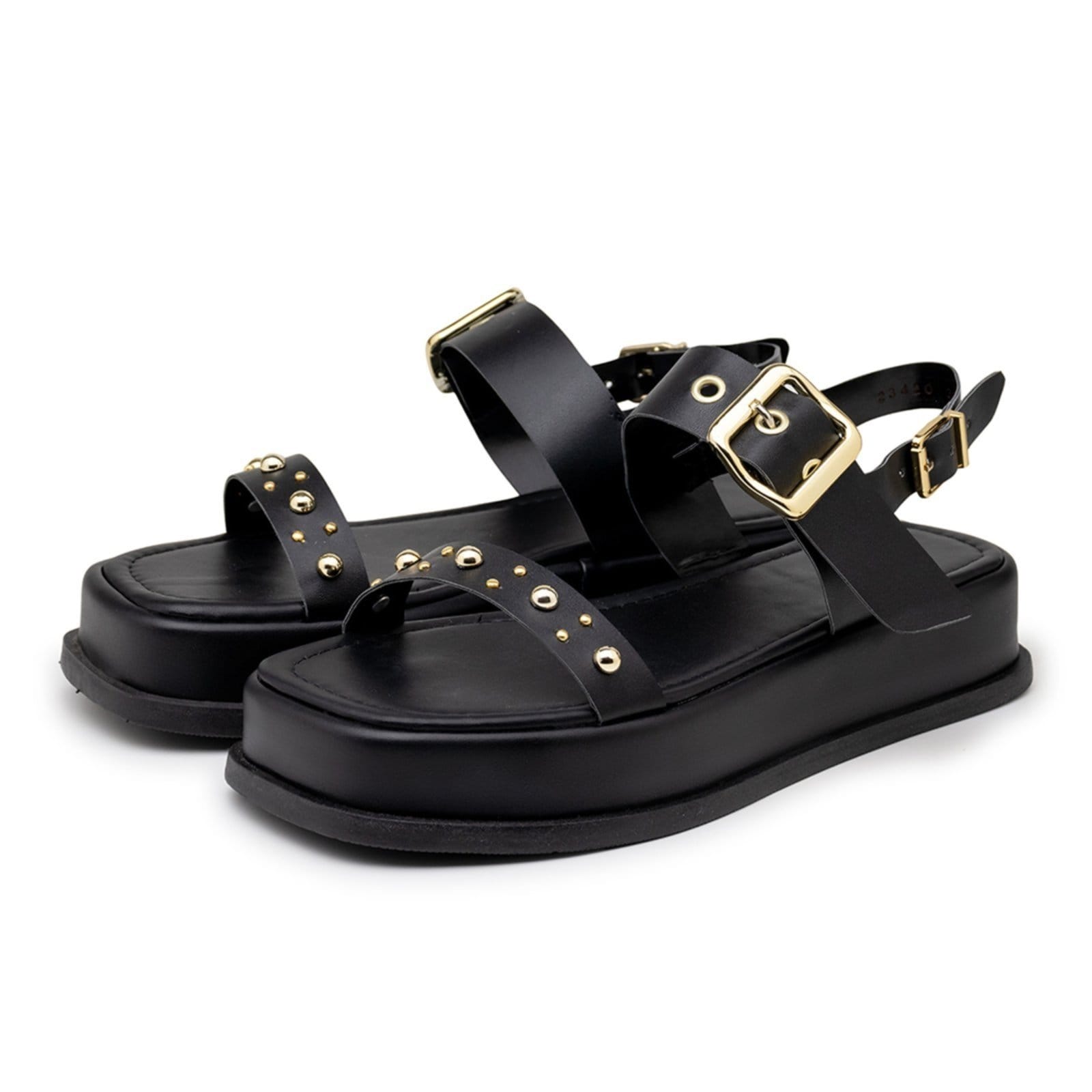 Vista 2 Sandália Feminina Flatform Papete Tiras Fivela 23420 Preta Flor da Pele preto