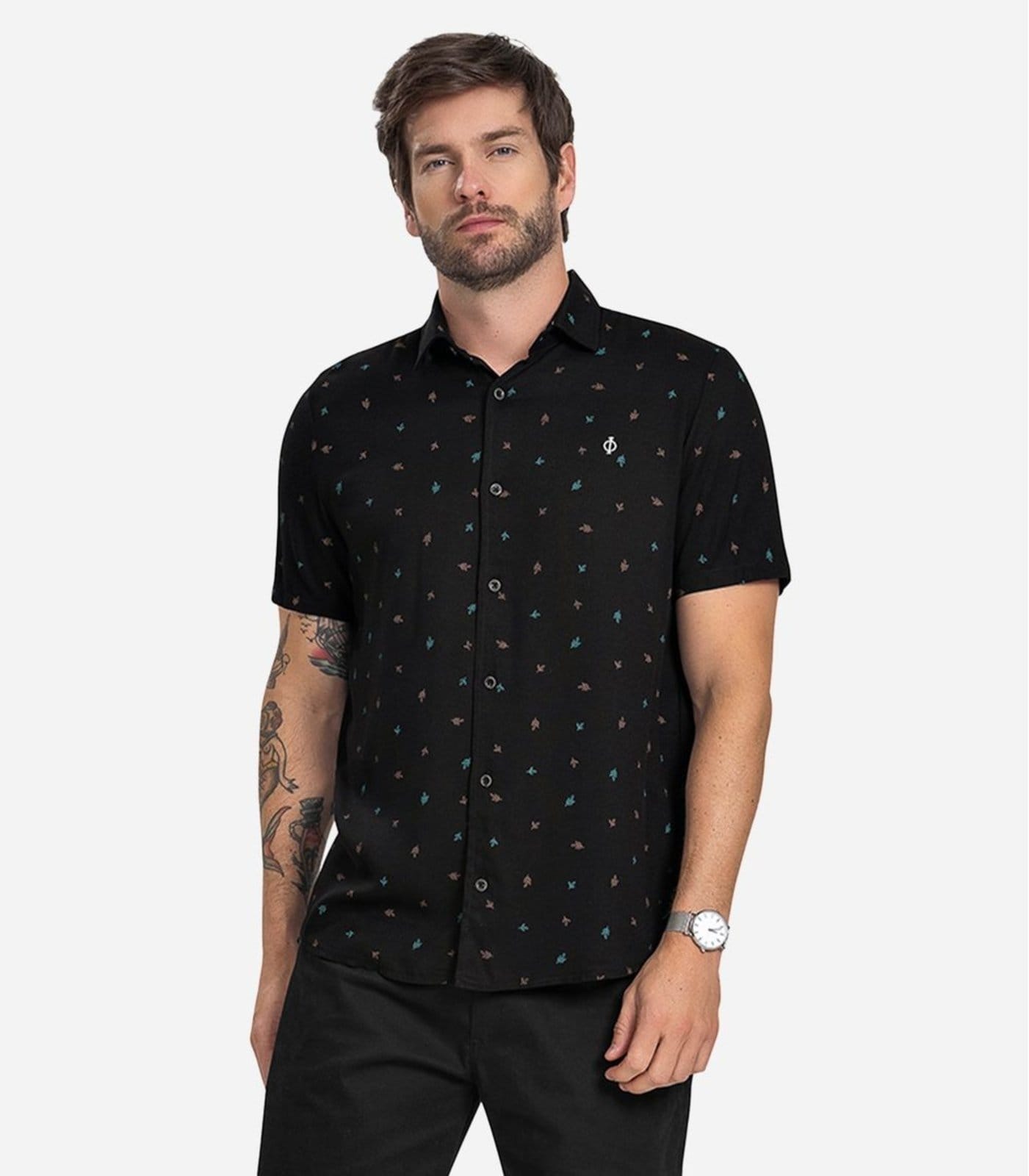 Vista principal Camisa Masculina Viscose Diamentro Diametro preto