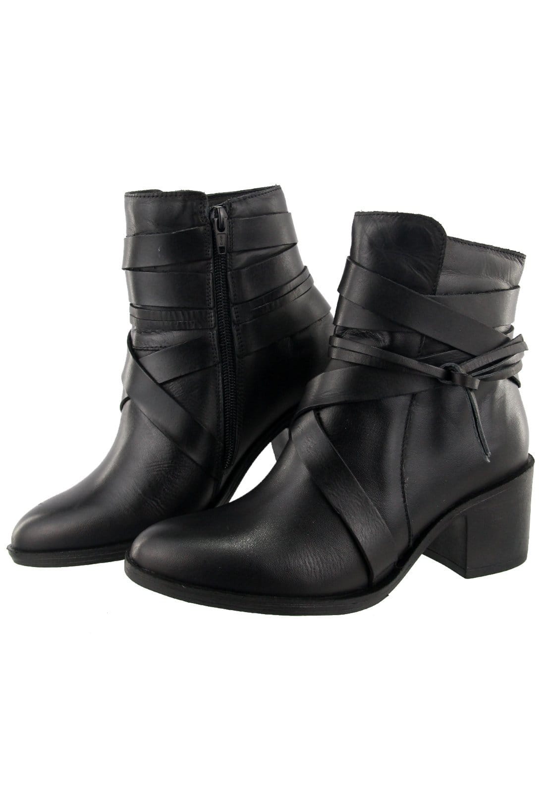 Vista principal Bota Tranças em Couro Conforto Cano Médio Maria Paula MARIA PAULA preto