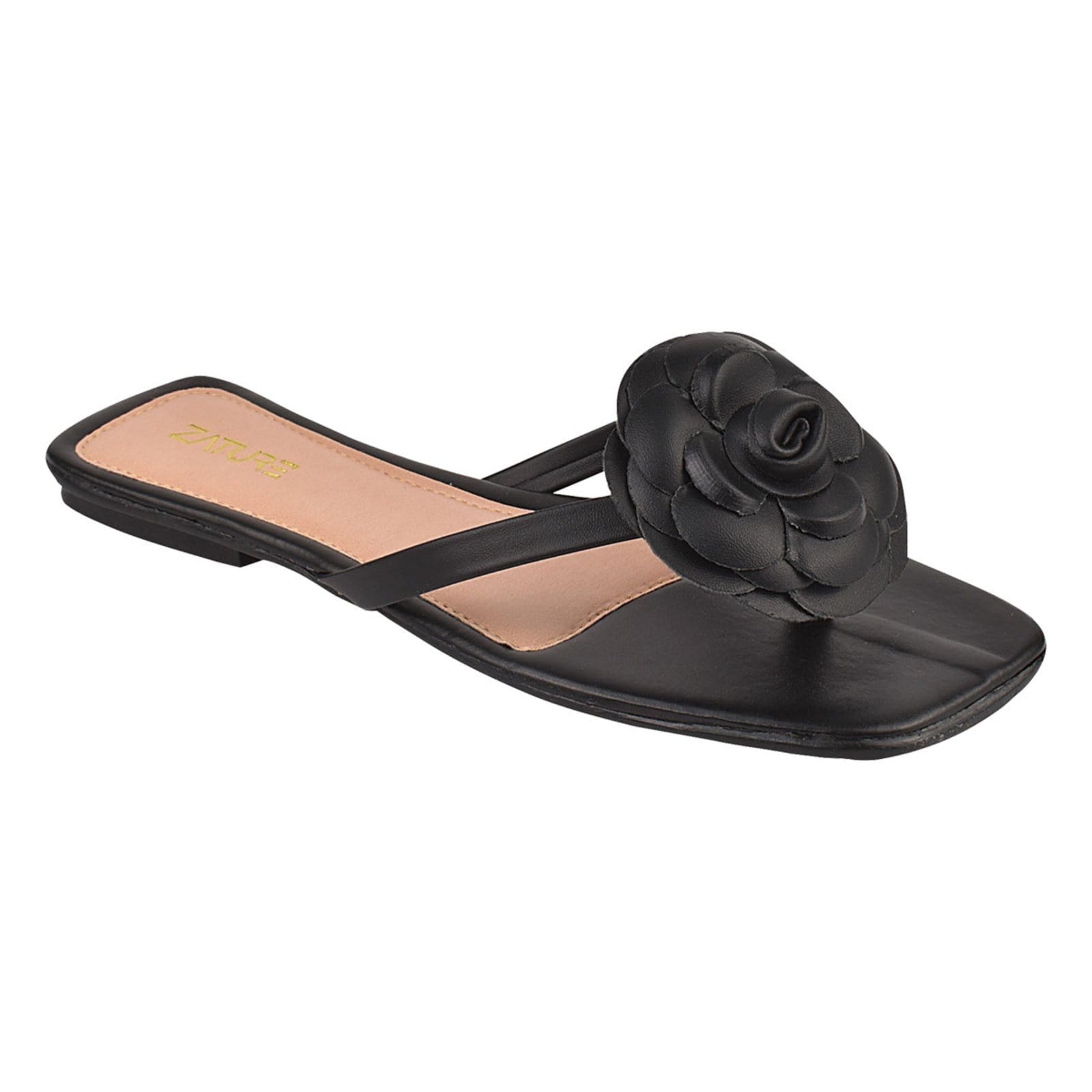 Sandália Feminina Rasteira Casual Verão Metalizada com Flor Leve e Macia para Blogueiras