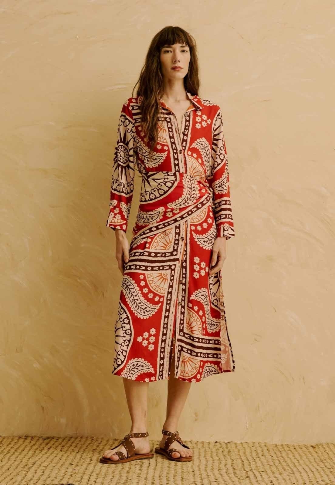 Vista principal Vestido Chemise Estampado Incaica CaCay marrom