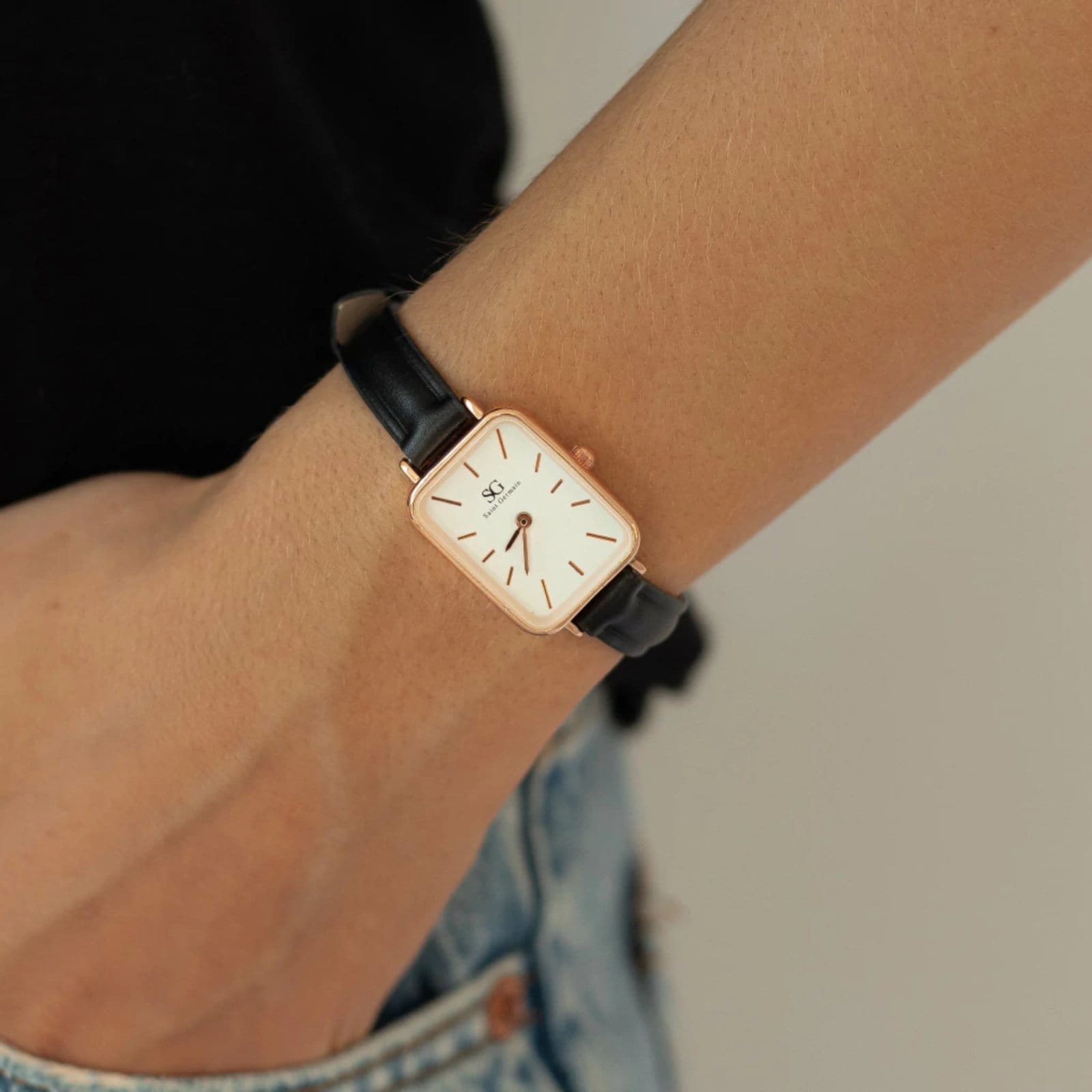 Vista 2 Relógio Feminino Quadrado Square Murray Rosé Gold Saint Germain Brand branco/preto/rosê rosé