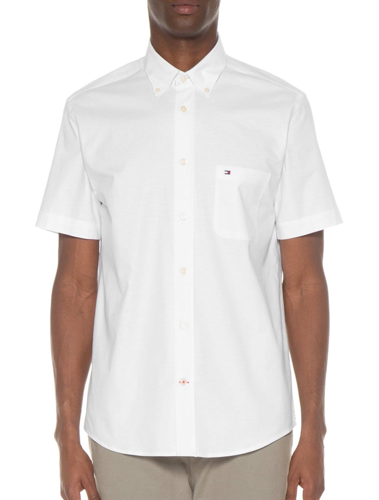 Vista principal Camisa Tommy Hilfiger Masculina Manga Curta Regular Classic Poplin Branca Tommy Hilfiger branco