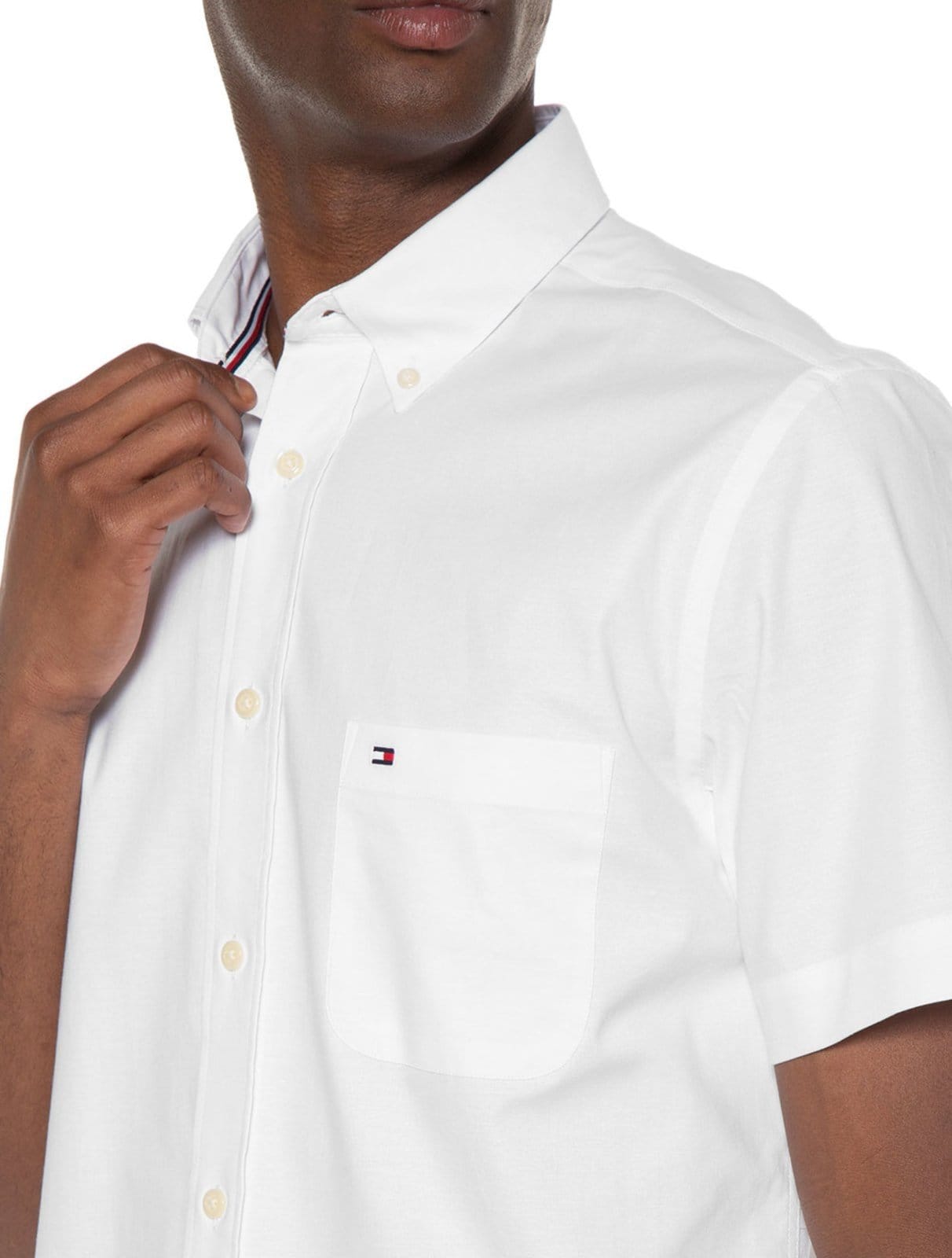 Vista 2 Camisa Tommy Hilfiger Masculina Manga Curta Regular Classic Poplin Branca Tommy Hilfiger branco