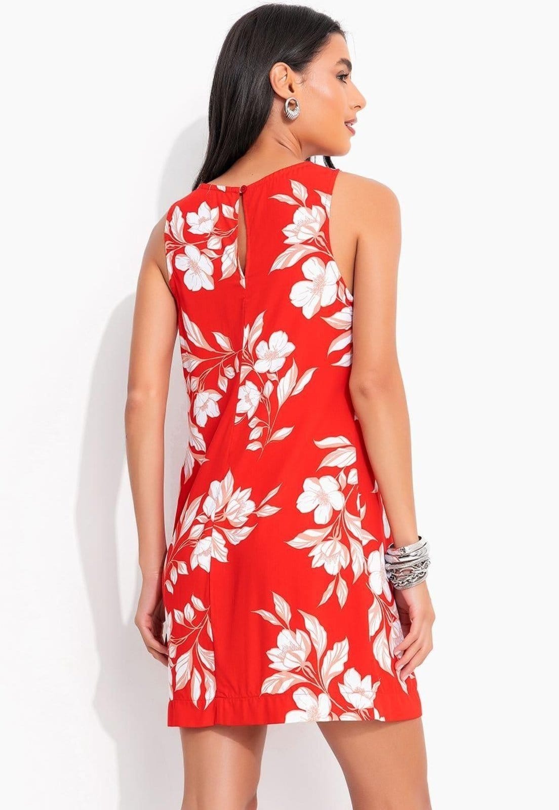 Vista 2 Vestido Em Viscose Plana Floral Quintess vermelho