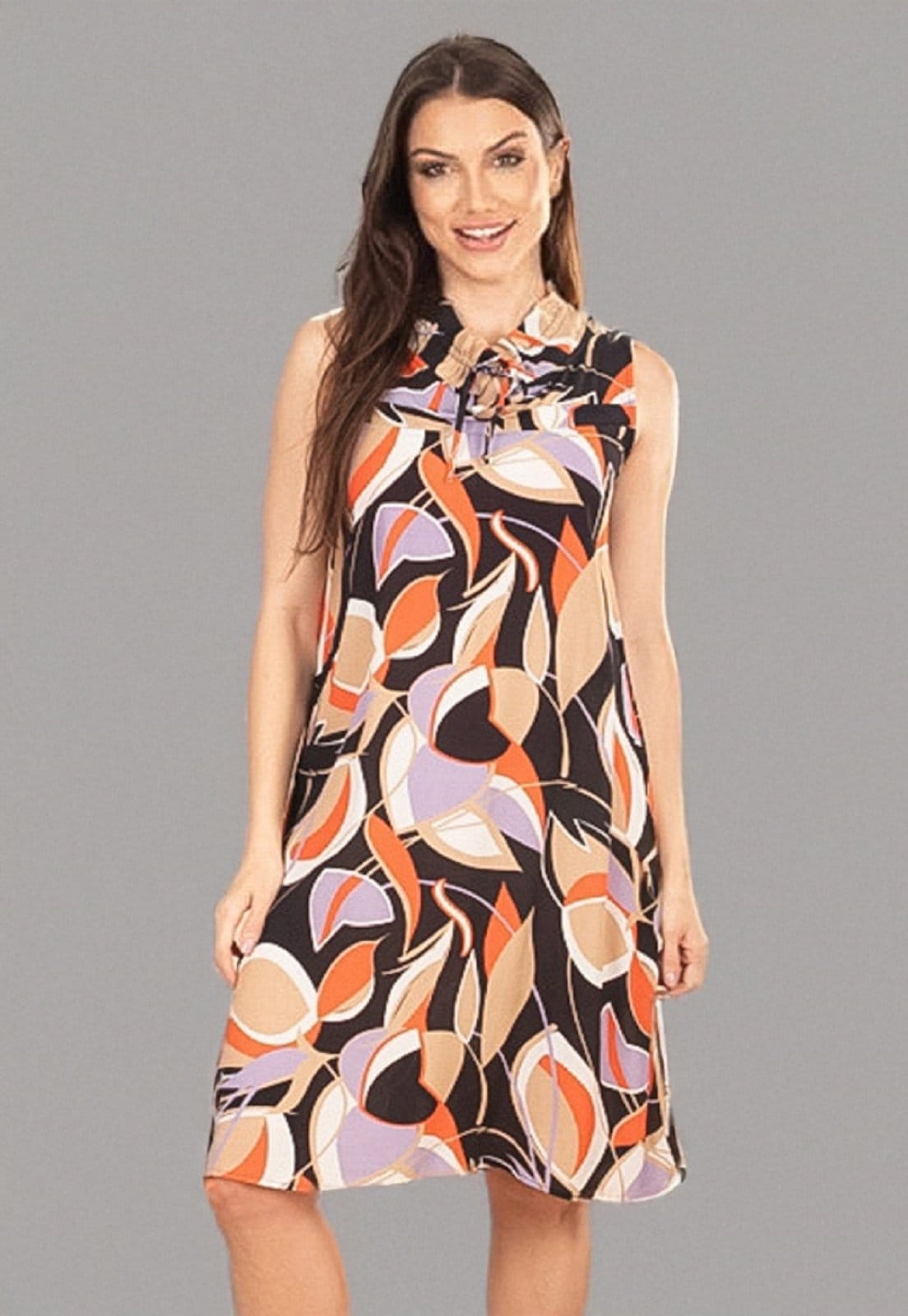 Vista 2 Vestido Midi Amazonia Vital Viscose Regata Piaf Estampa Vibrante Triade Amazonia Vital estampado/laranja/lilás/multicolorido/preto