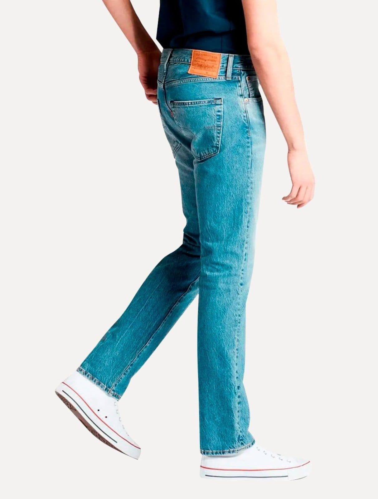 Vista 2 Calça Jeans Levis 501 Original Stretch Clara Levis azul