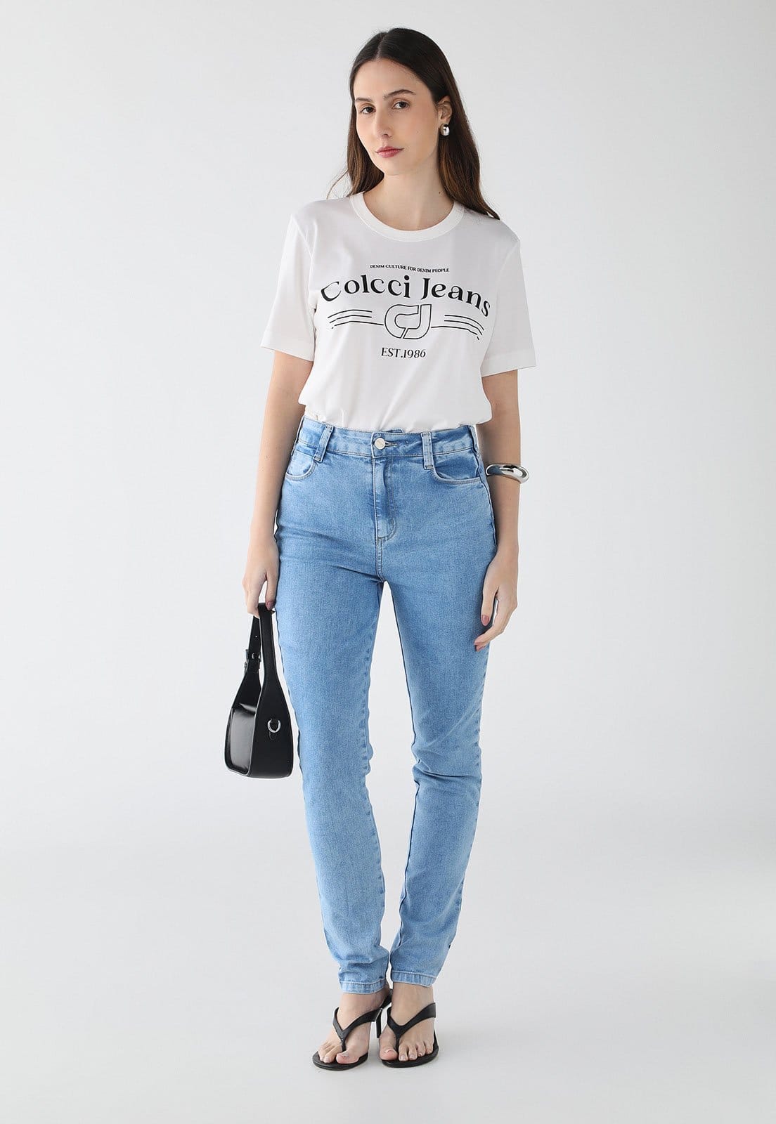 Vista 2 Calça Jeans Feminina Colcci Cintura Alta Lavagem Clara Colcci azul