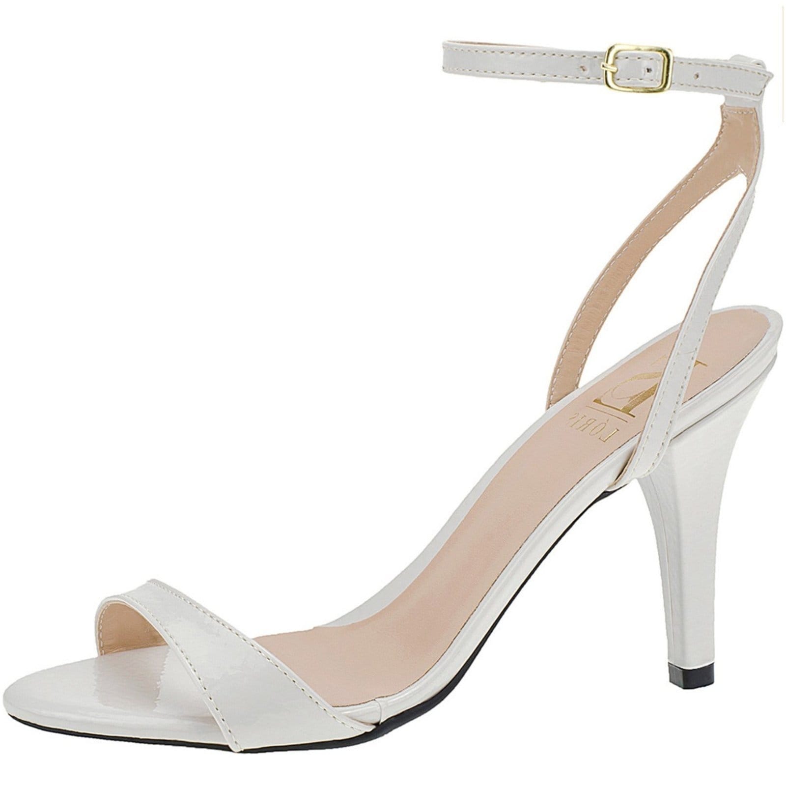 Sandália Feminina Lóris Shoes Gisele Noiva Salto Fino Alto com Traseiro Fivela Bico Redondo 13-134 Off White