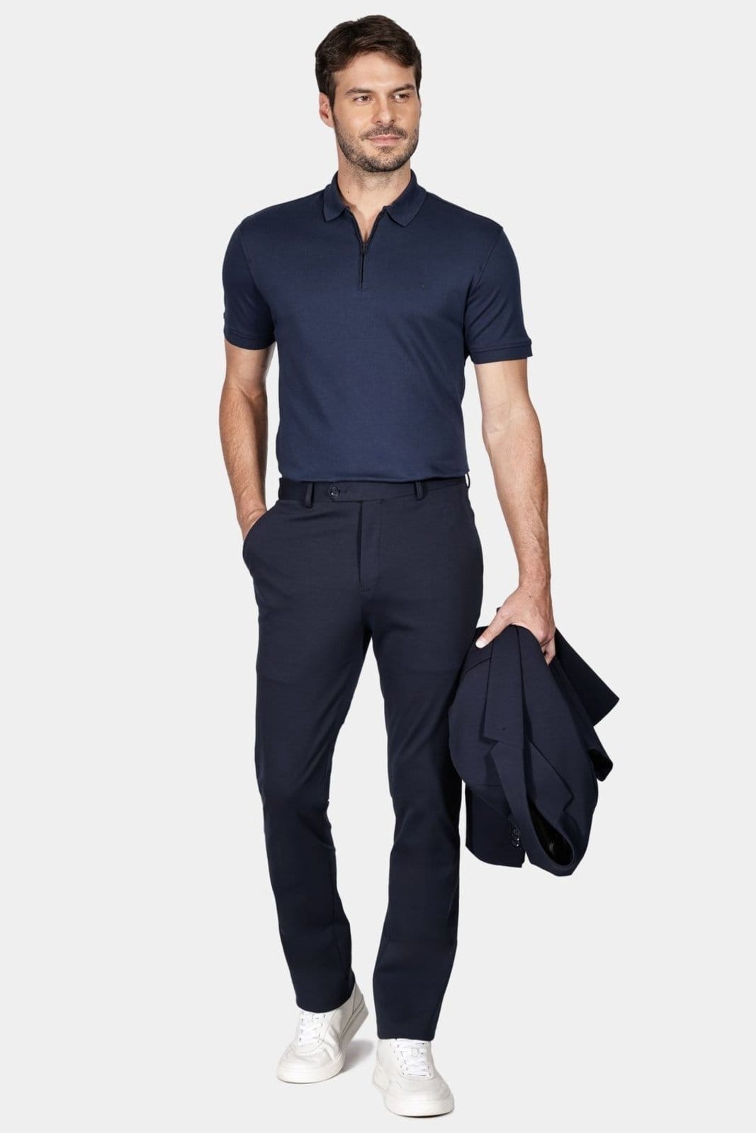 Vista 2 Polo Aramis Manga Curta Malha Dupla Pima Azul Marinho Aramis incolor azul