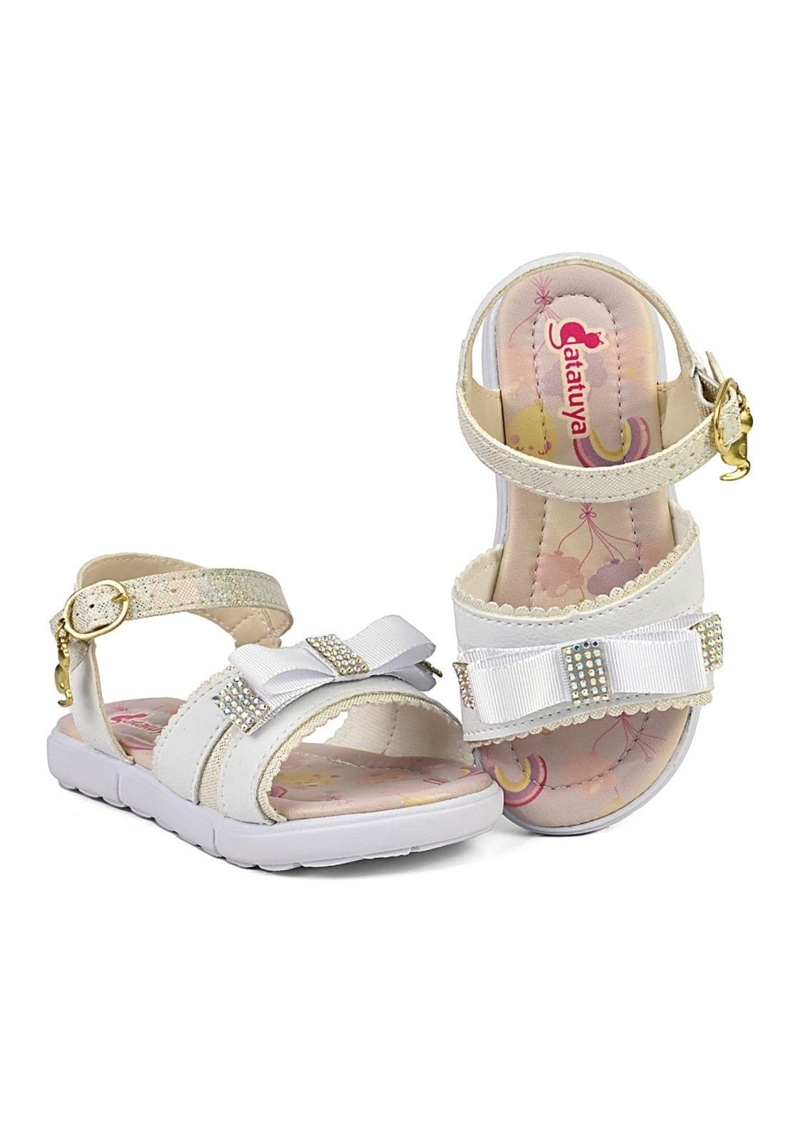 Vista 2 Infantil - Kit Sandália Menina Laço Antiderrapante Festa Com Bolsa Branca/Brilho Mzkid branco