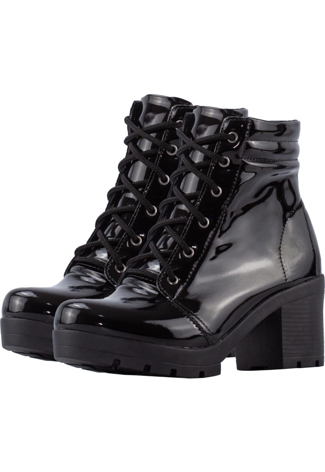 Vista principal Bota Coturno Lumiss Salto Médio Cano Baixo Verniz LUMISS preto