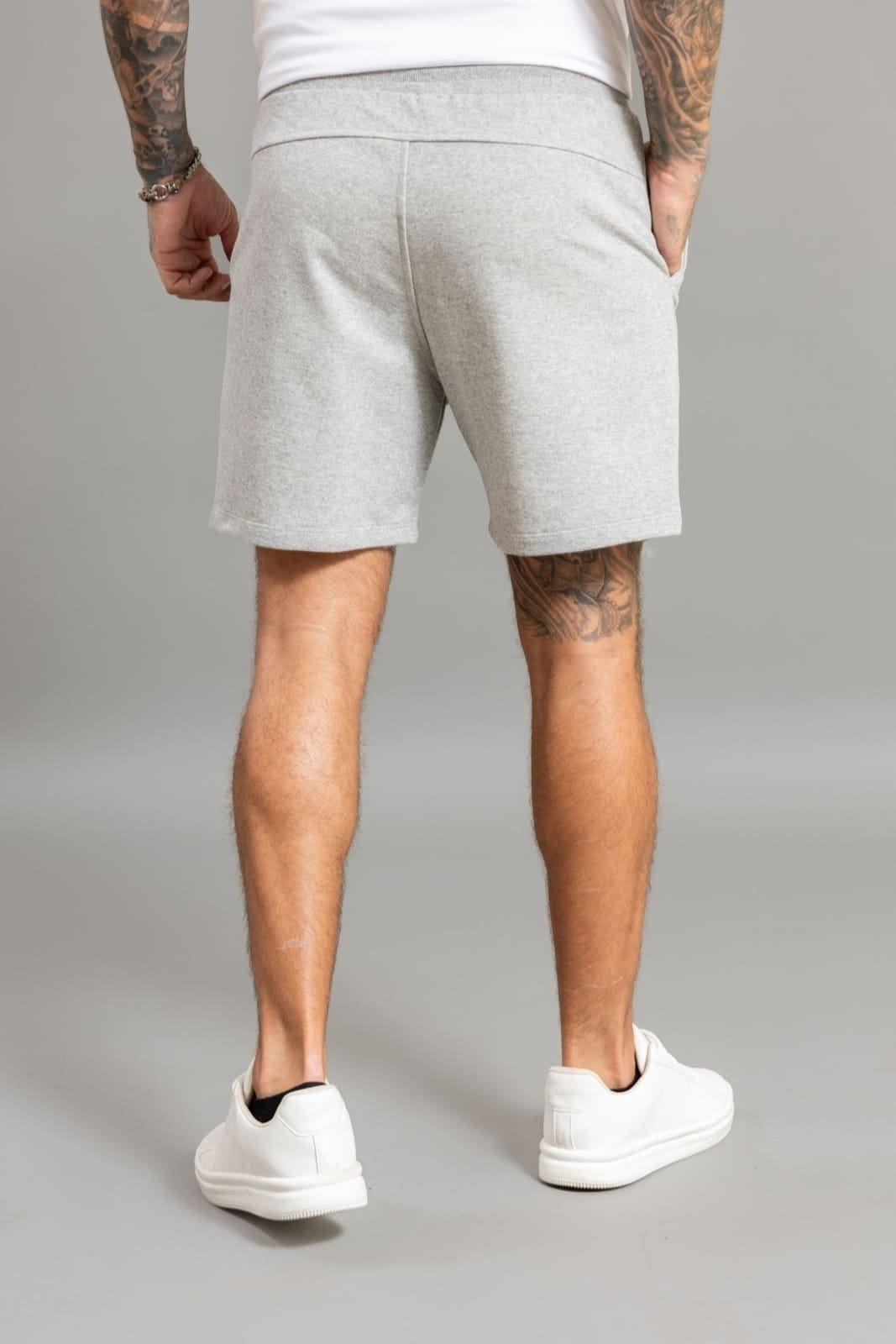 Vista 2 Bermuda Moletom Masculina Com Elástico e Cordão Dialogo Mescla Dialogo Jeans cinza