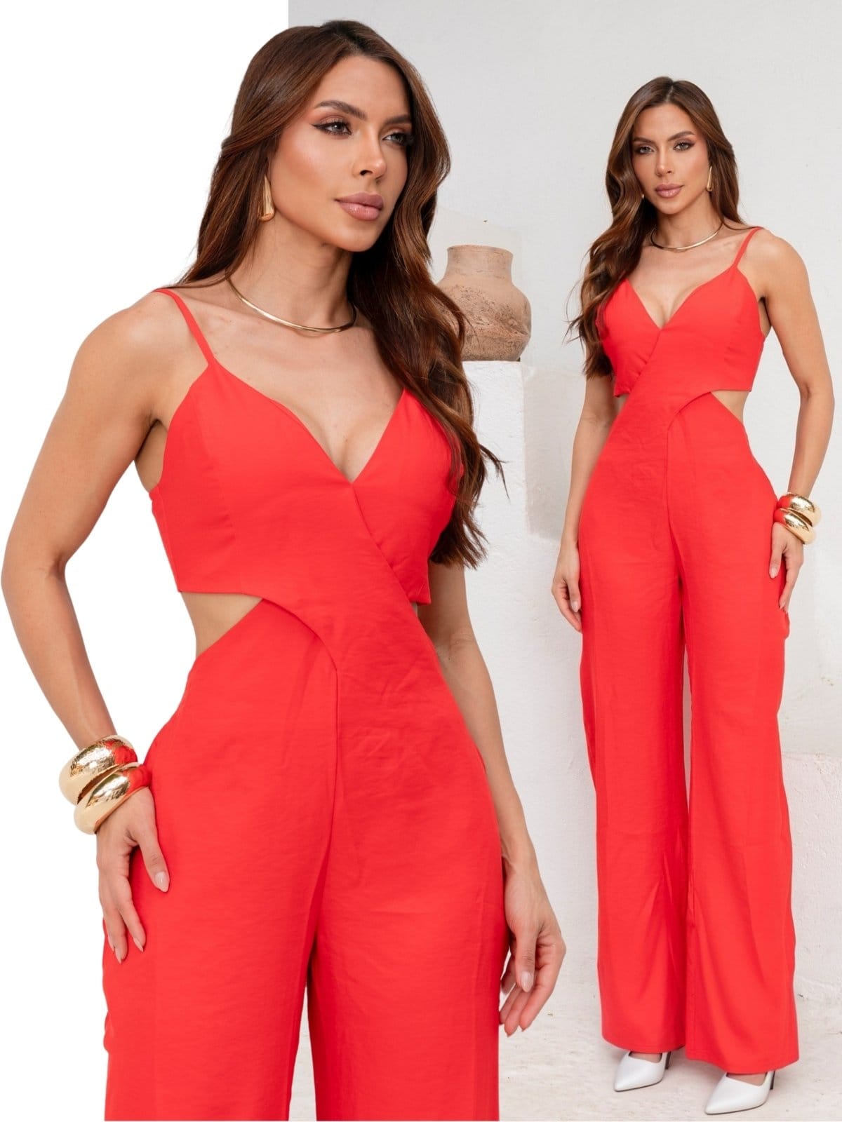 Macacão Feminino Longo Tropical Fashion Com Recortes Laterais