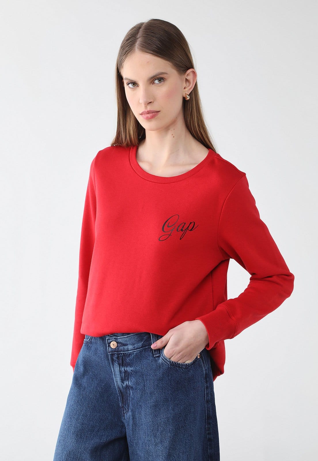 Vista principal Blusa de Moletom Feminina GAP Logo Vermelha GAP vermelho