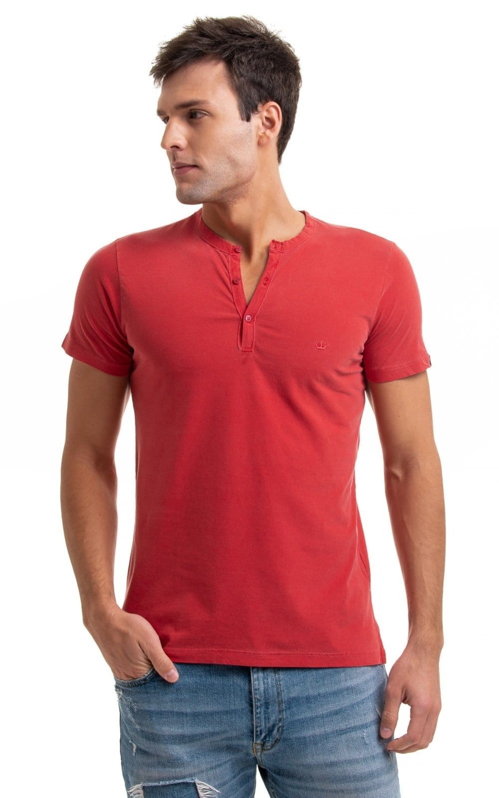 Vista 2 Camiseta Henley Aburguesia Slim Fit OFF Alfaiataria Burguesia vermelho