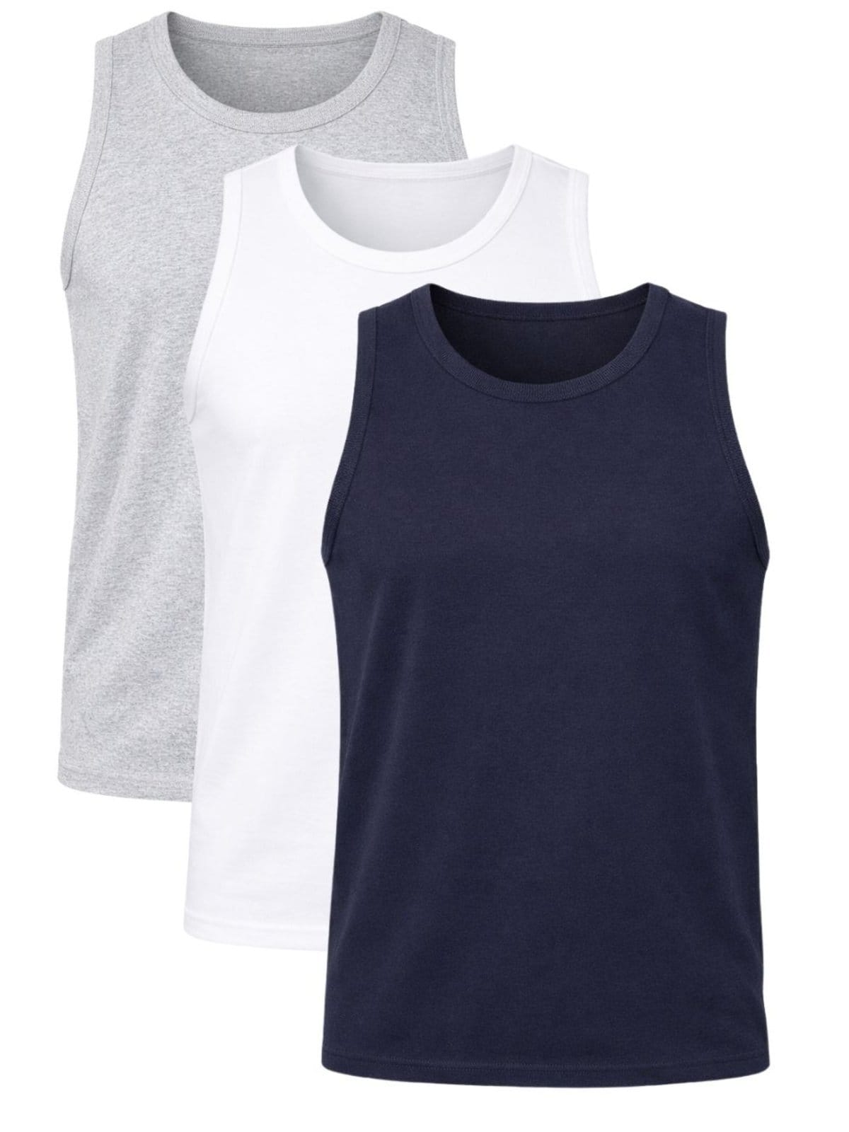 Vista principal kit 3 Regatas Masculina Caneladas Básicas em Ribana Marinho, Branca e Cinza Crocker - 50737 Crocker multicolorido