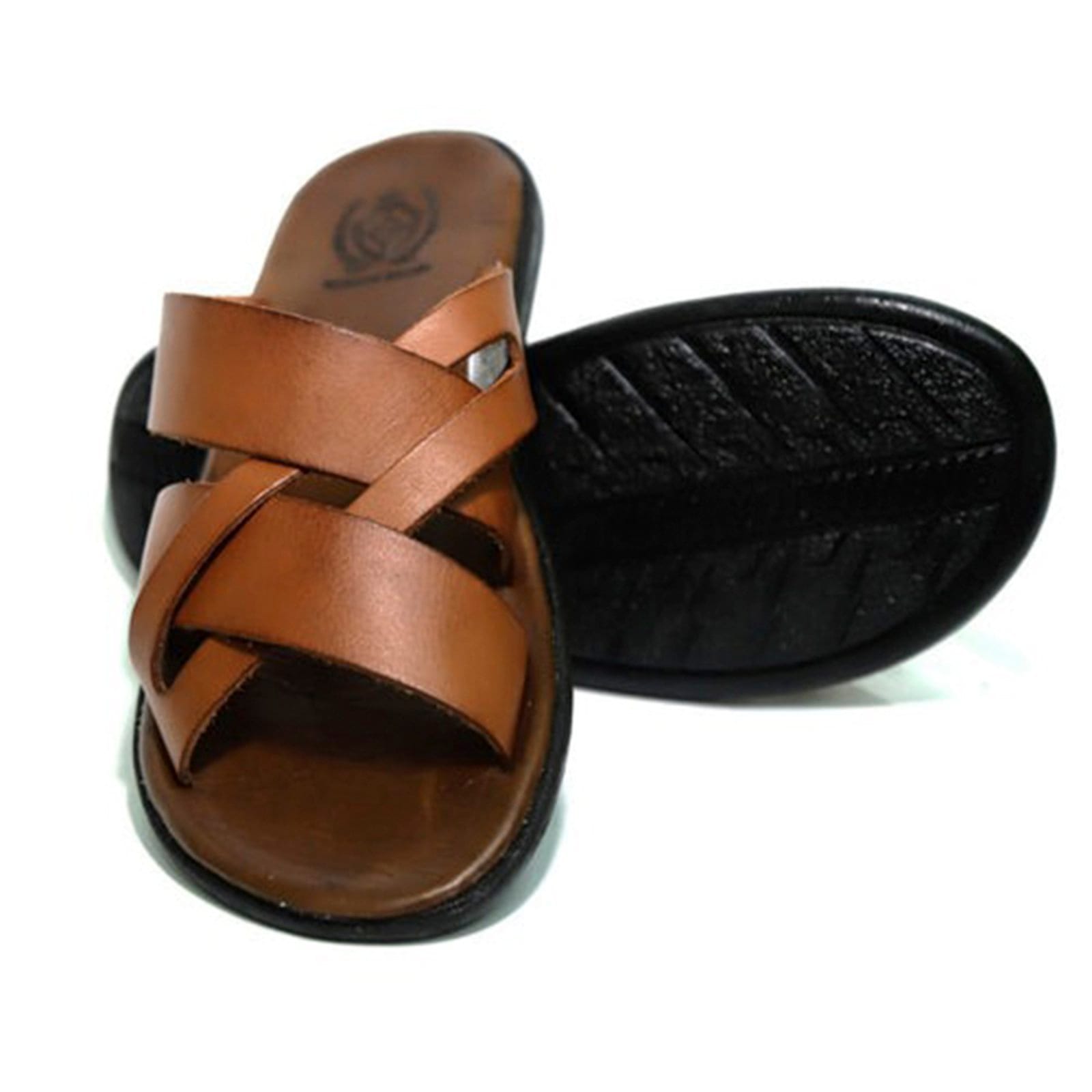 Vista 2 Chinelo de Dedo Em Couro Leve Macio Estiloso Franca Griffe Confortável Original FRANCA GRIFFE marrom