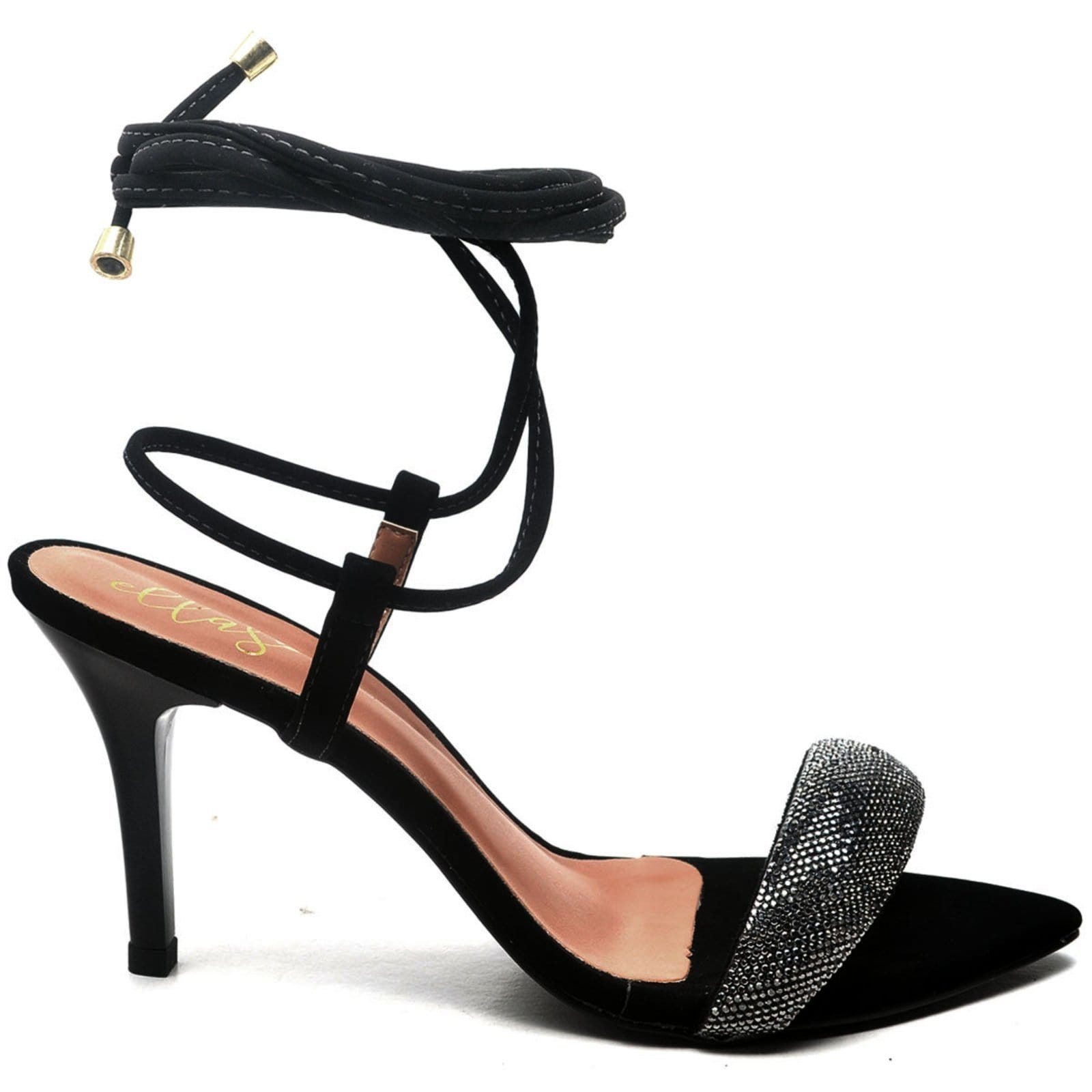 Vista 2 Sandália Salto Médio Bico Folha Nobuck Manta Strass ZAFREM preto