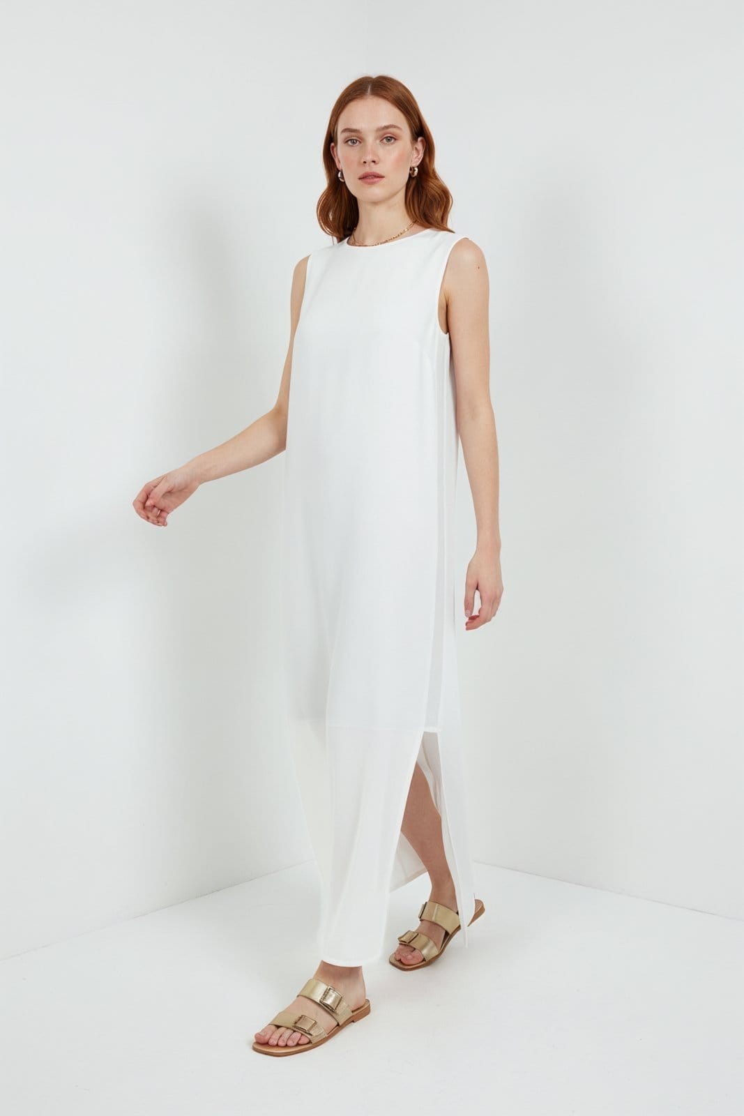 Vista principal Vestido Midi Recorte Lateral Traymon - Off White - Xgg Traymon off-white white