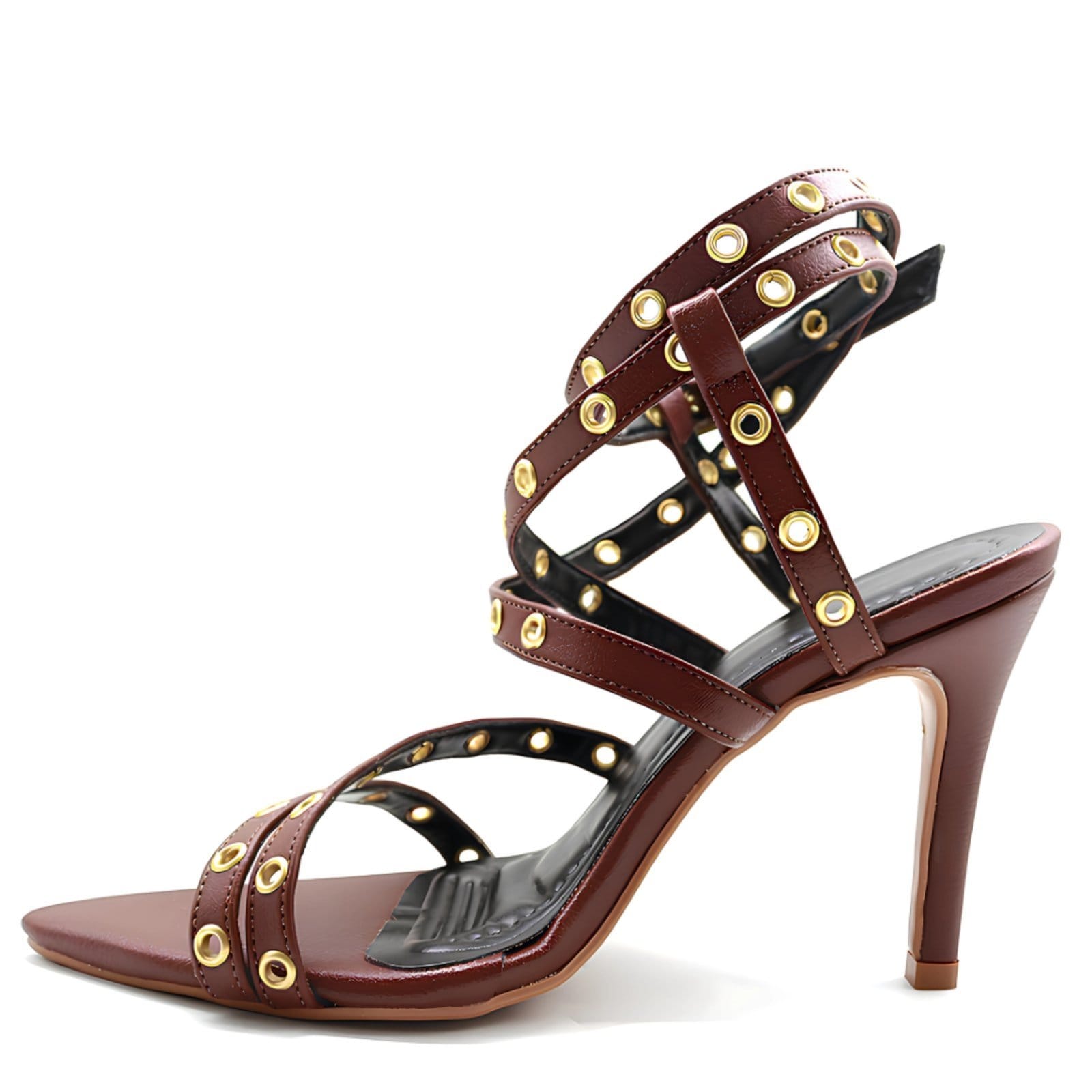 Vista 2 Sandália Feminina Salto e Bico Fino 6019 Floter Cacau Flor da Pele marrom