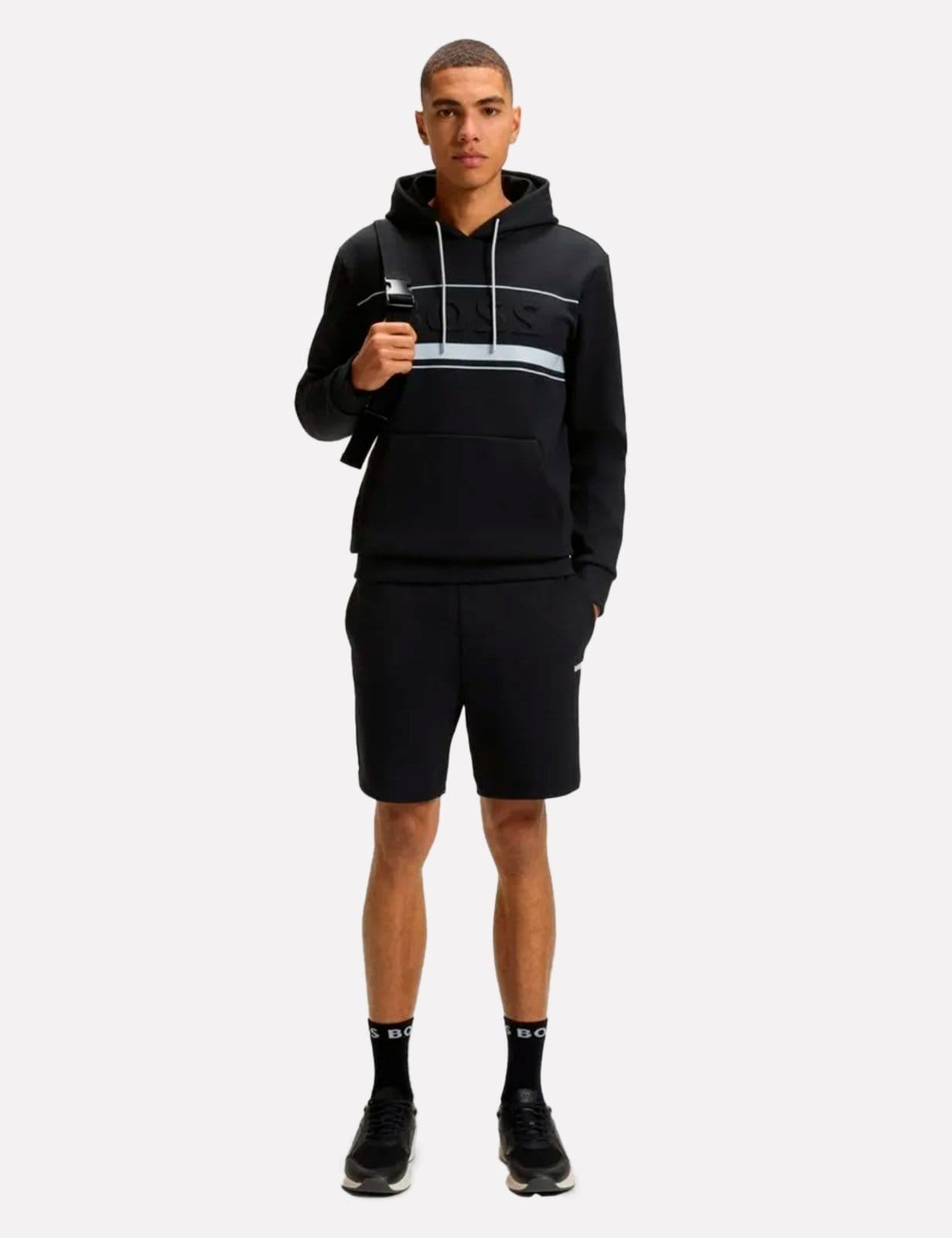 Vista principal Bermuda Hugo Boss Masculina Regular Moletom Zone Preta Hugo Boss preto