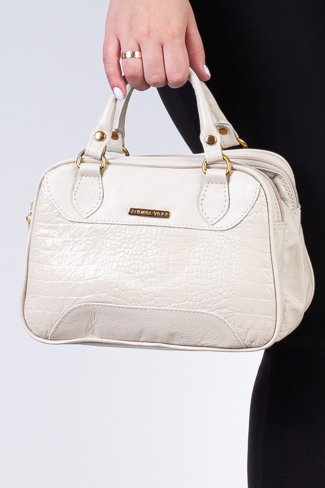 Bolsa Andrea Vinci Pequena De Couro Croco Olívia - Marfim