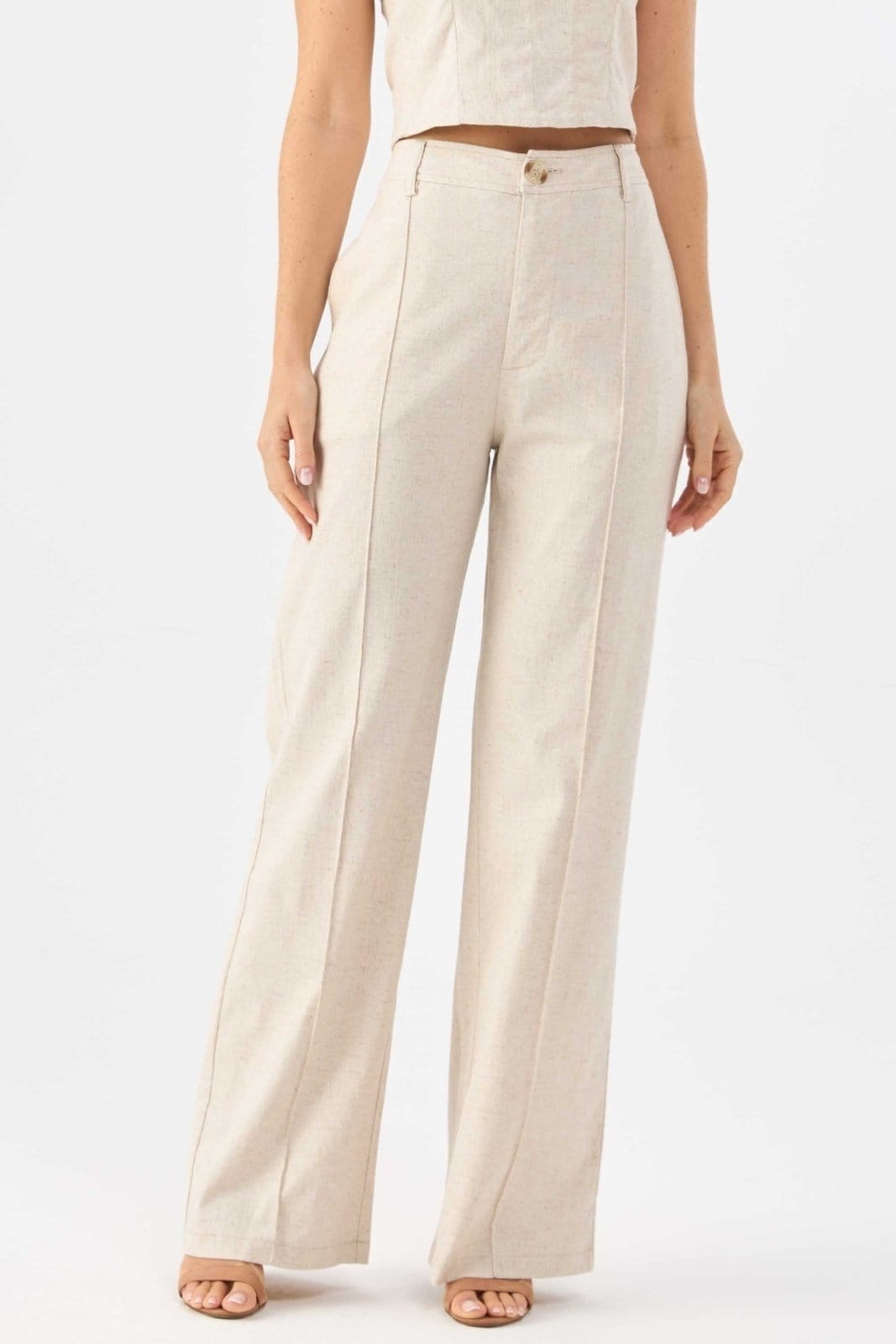 Vista principal Calça PKS Alfaiataria Wide Leg Linho Natural PKS bege natural