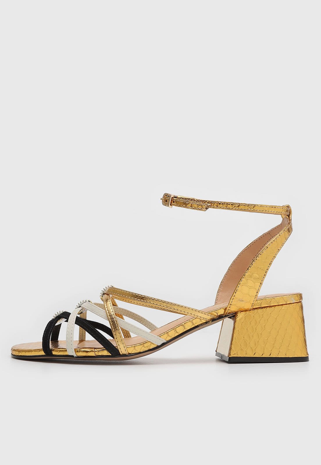 Sandália Feminina Luiza Barcelos Salto Bloco Tiras Dourada