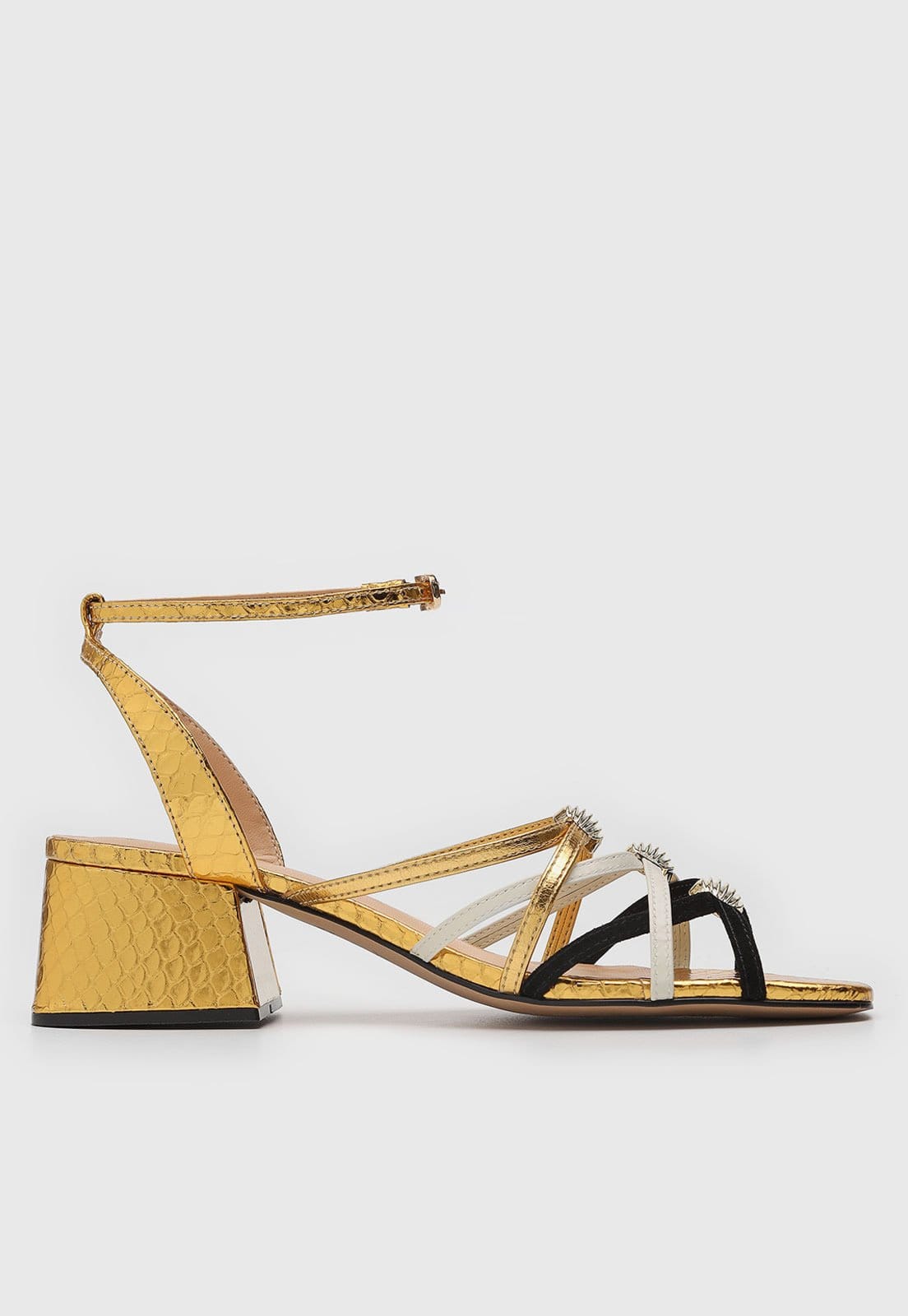 Vista 2 Sandália Feminina Luiza Barcelos Salto Bloco Tiras Dourada Luiza Barcelos dourado