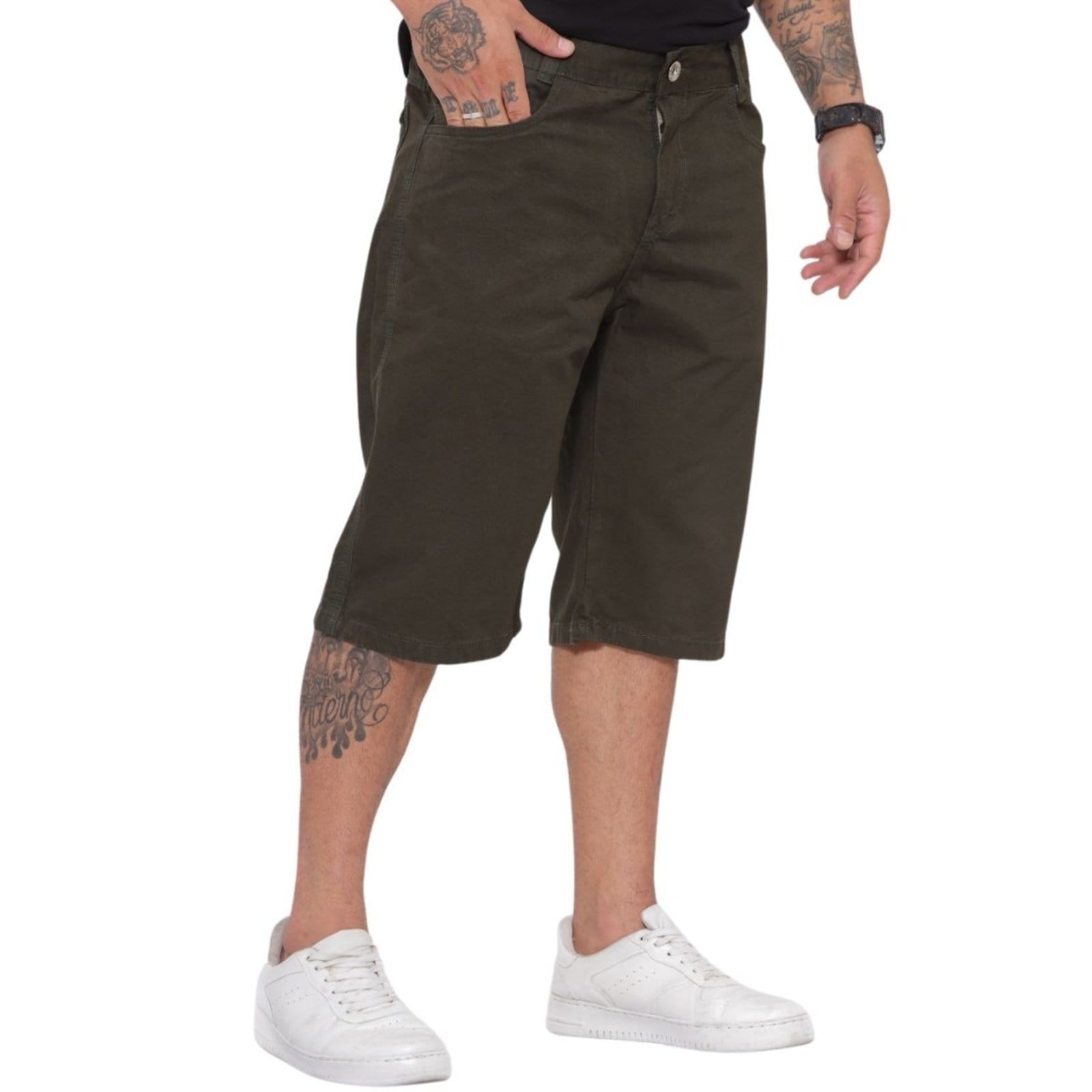 Vista principal Bermuda Balão na Sarja Jeans Loka verde militar
