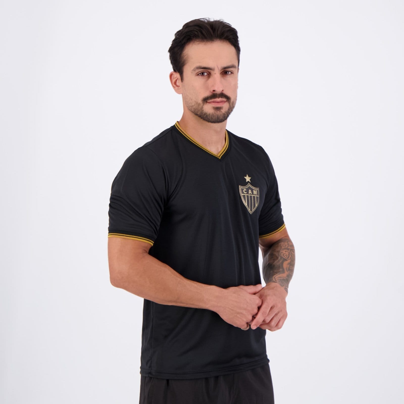 Vista 2 Camisa Atlético Mineiro Preta e Dourada Oldoni preto