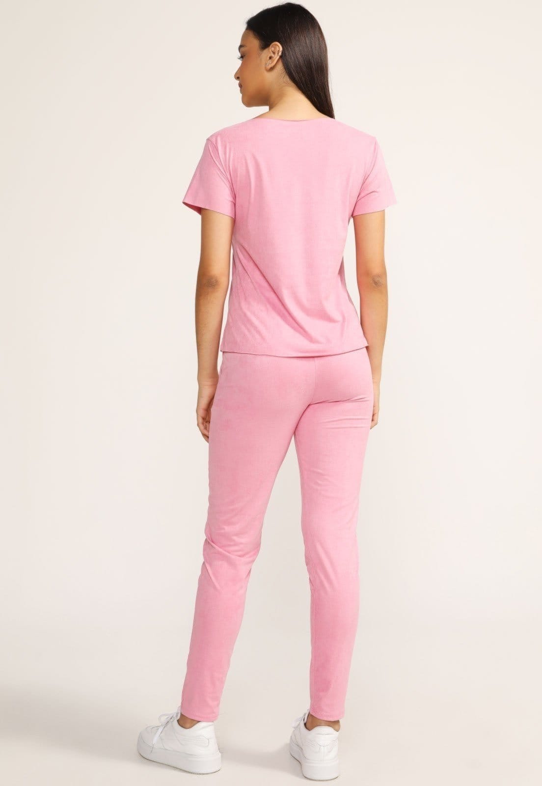 Vista 2 Conjunto Feminino D Bell Outlet Fashion Suede Manga Curta Claro D BELL OUTLET FASHION rosa