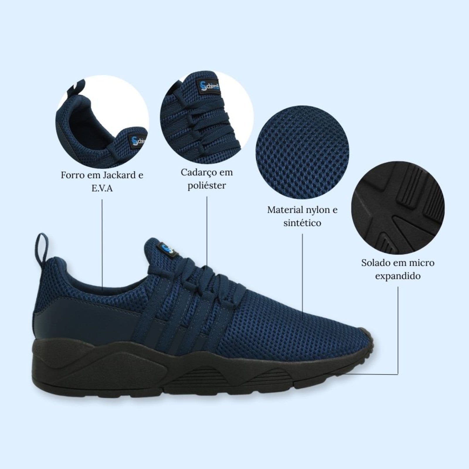 Vista 2 Tênis Casual Masculino Macio Leve Para Sair Trabalhar Dia a Dia Schiareli 490 e Preto Schiareli azul