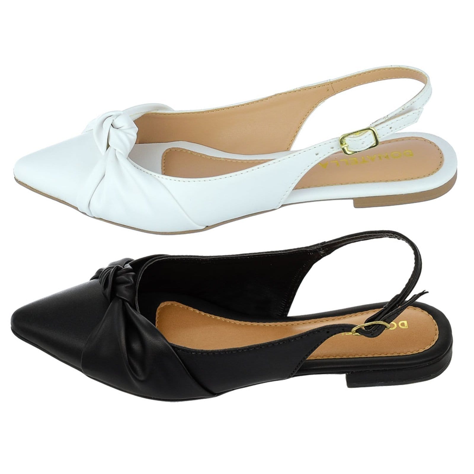 Kit 2 Pares Mule Feminino Sapatilha Bico Fino Donatella Shoes Rasteira Slingback Nó e