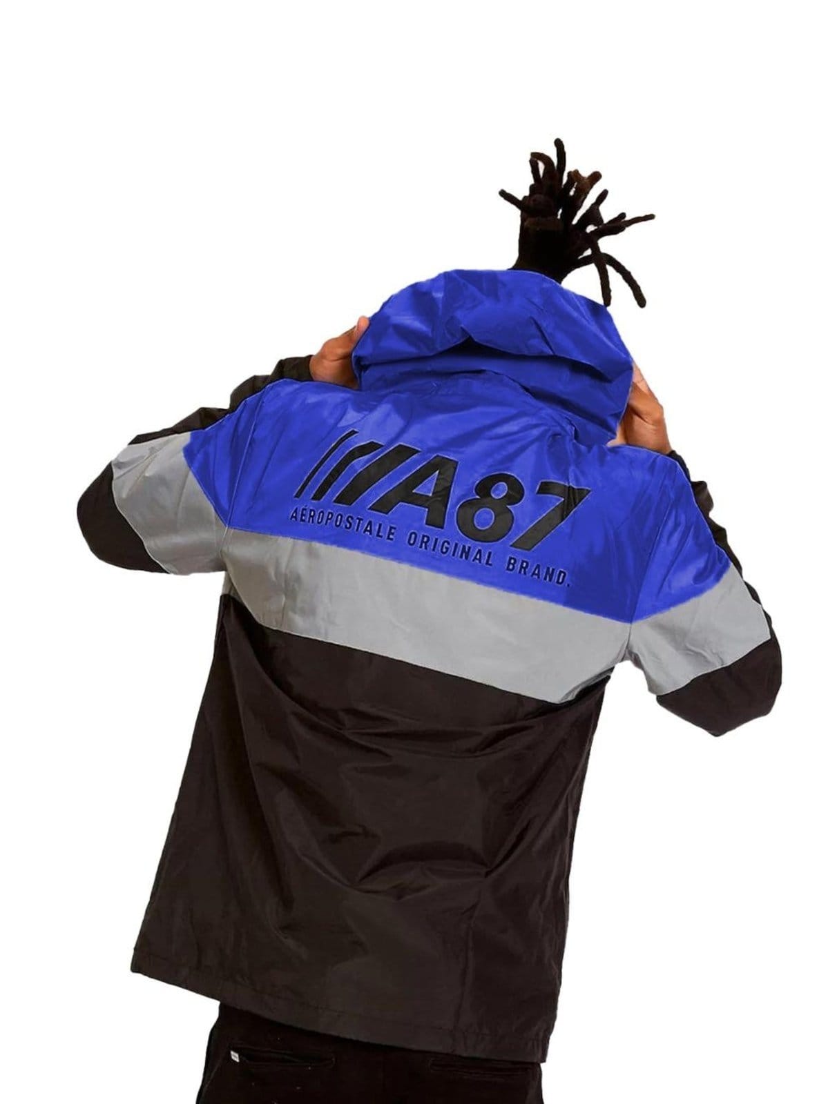 Vista 2 Jaqueta Aeropostale Masculina Corta-Vento A87 Original Brand Azul Royal/ Preta Aeropostale preto azul