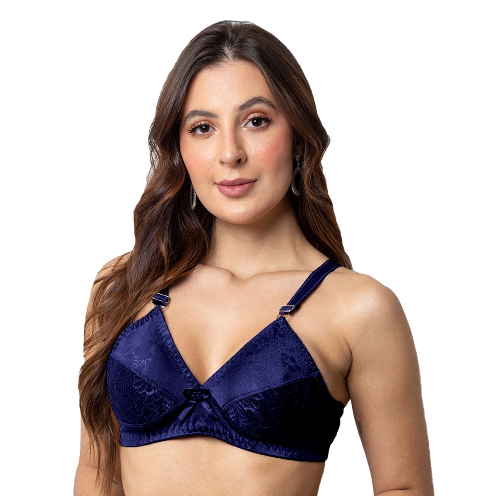 Sutiã Gabi Lingerie Sem Bojo Moda Elegante Confortável Soutien Básico Detalhado Renda Feminino Marinho