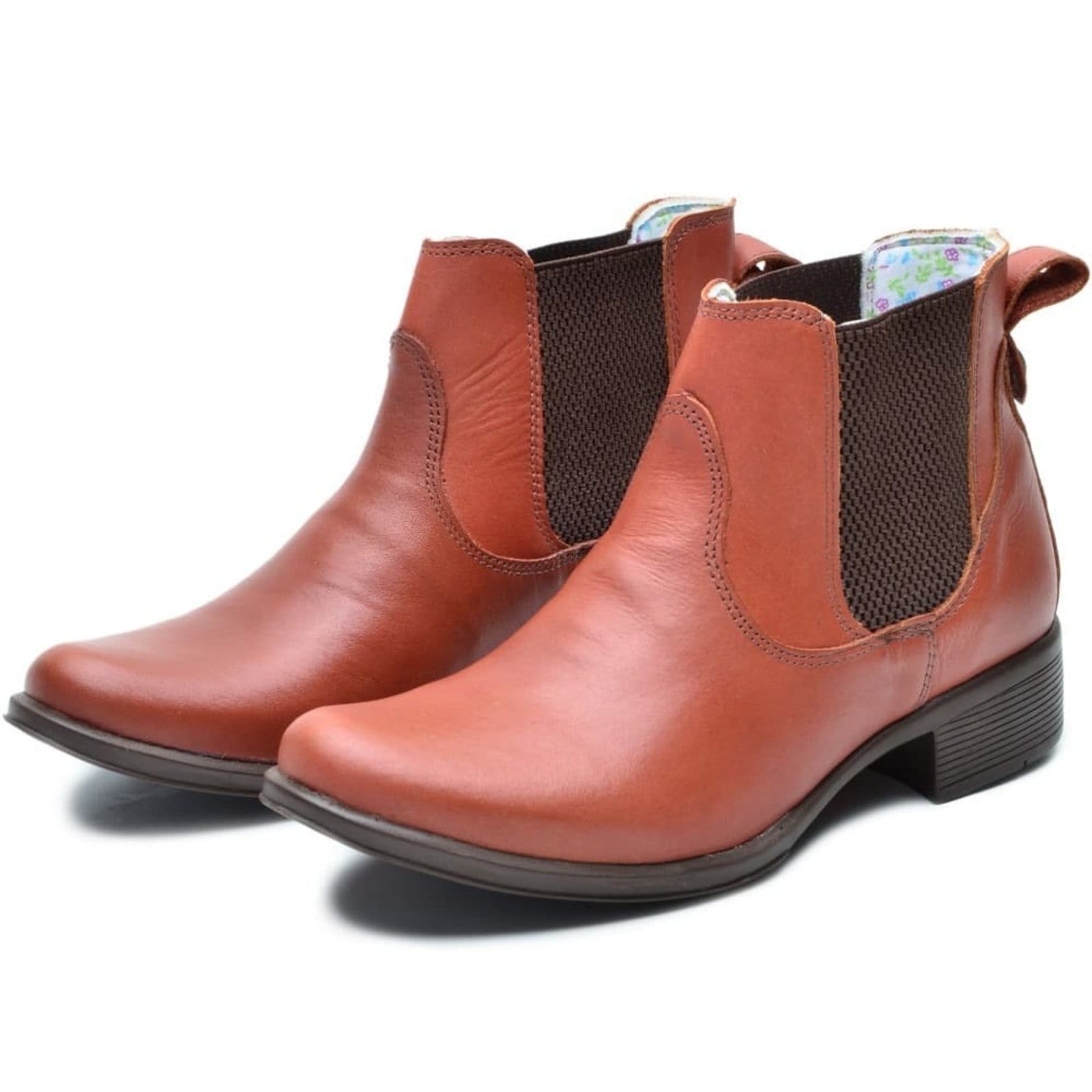 Vista 2 Bota Cano Curto Feminina Couro Chelsea Peccato DF Marea Peccato caramelo