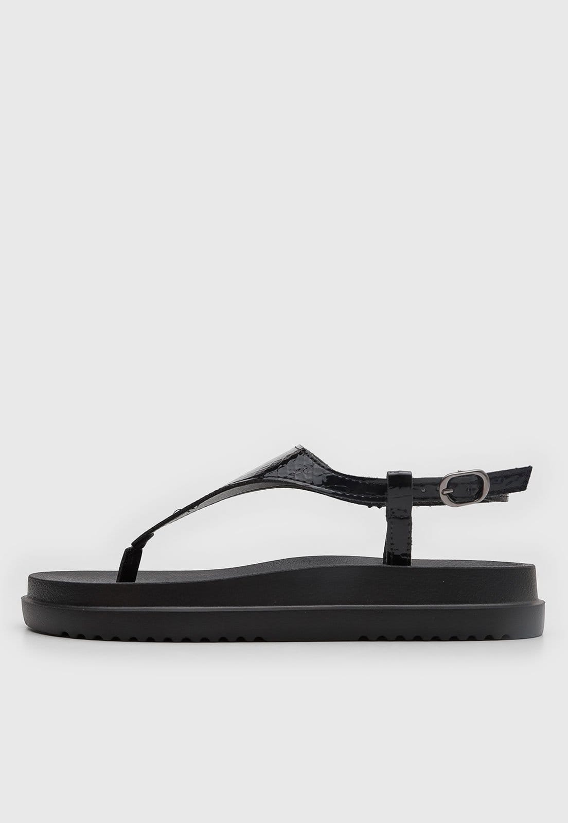 Rasteira Fechada Feminina Dakota Tiras Croco Preta