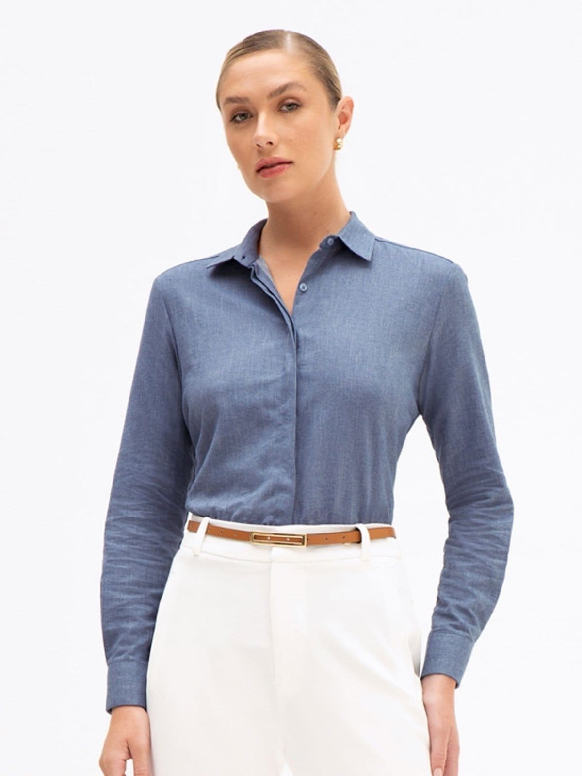 Vista 2 Camisa Comfy em Algodão Médio Feliciana Principessa azul/jeans azul