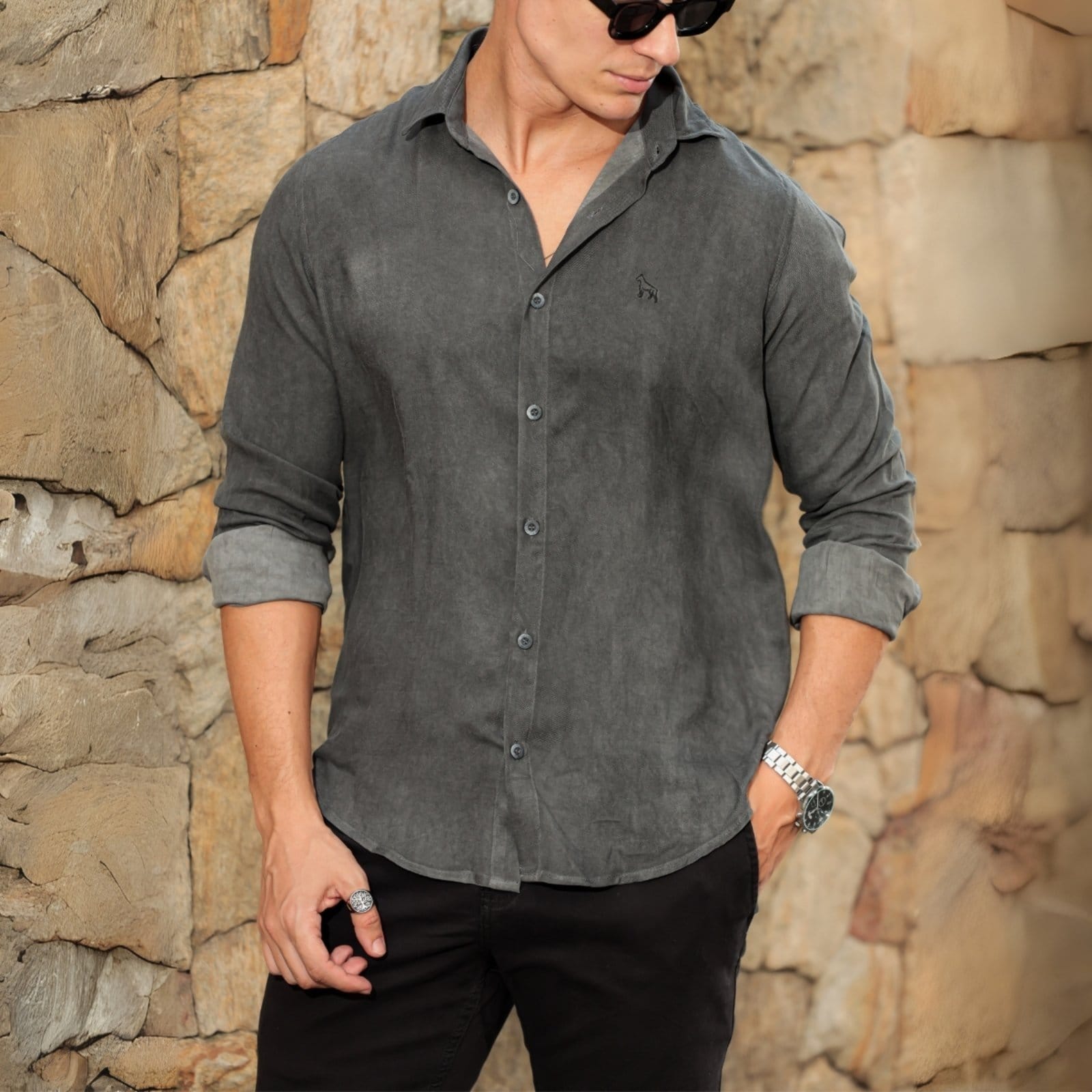 Vista 2 Camisa De Viscose Bordada Masculina Revanche Pinheiro Revanche preto
