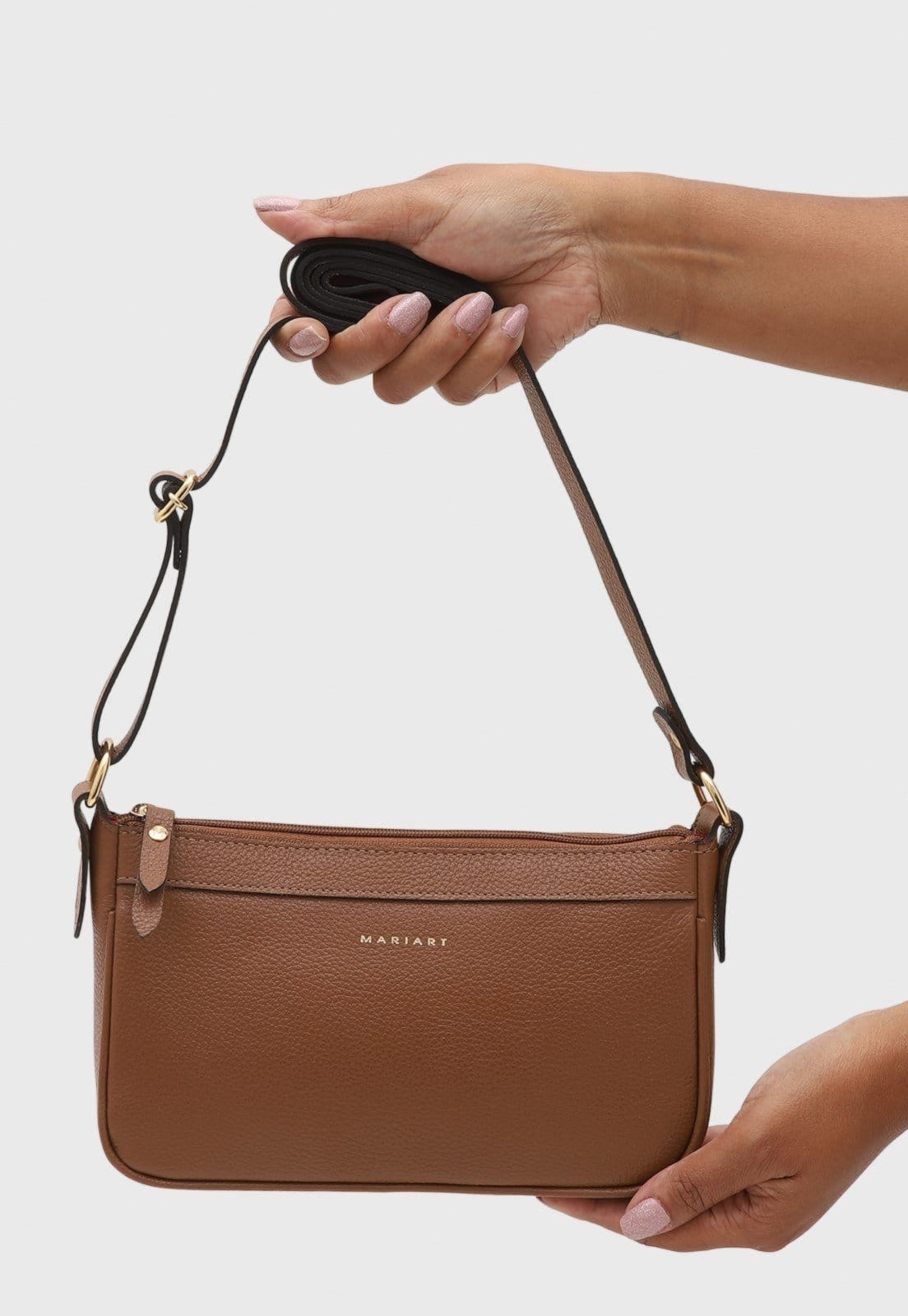 Vista 2 Bolsa Transversal de Couro Mariart Maragogi Camel Mariart caramelo