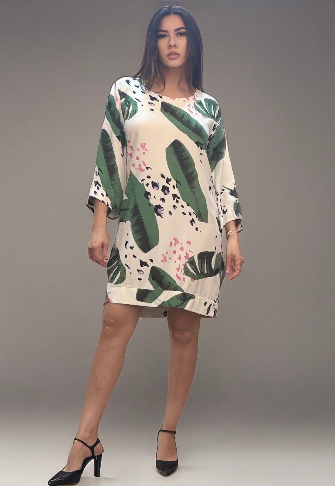 Vista 2 Vestido Curto Amazonia Vital Viscose Manga Ampla Balli Folhagem Poética Amazonia Vital estampado/off-white