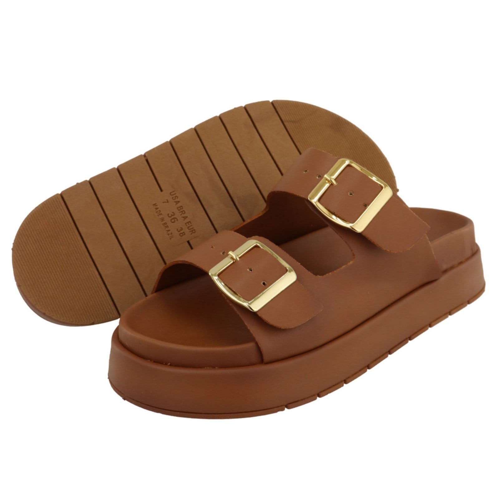 Vista 2 Sandalia Papete Rasteira Feminina Sola Alta TELLINI STORE caramelo