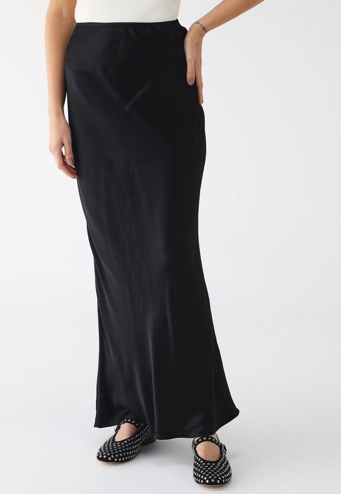 Vista principal Saia TOPSHOP Longa Acetinada Preta Topshop preto