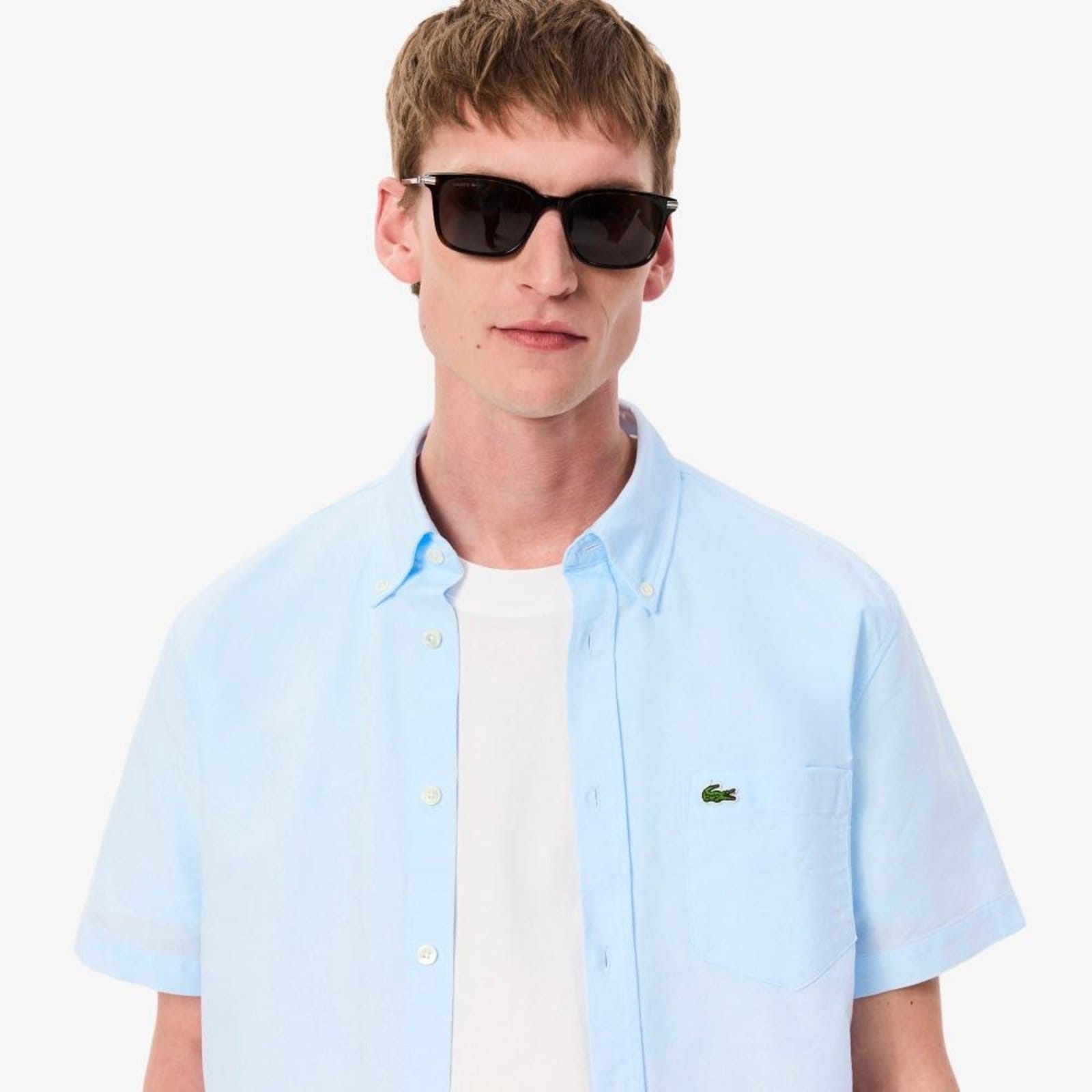 Vista 2 Camisa Regular Fit de Manga Curta em Oxford Lacoste branco