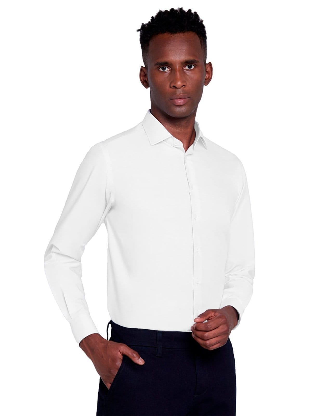 Vista principal Camisa Dudalina Masculina Slim Tricoline Lisa Branca Dudalina branco