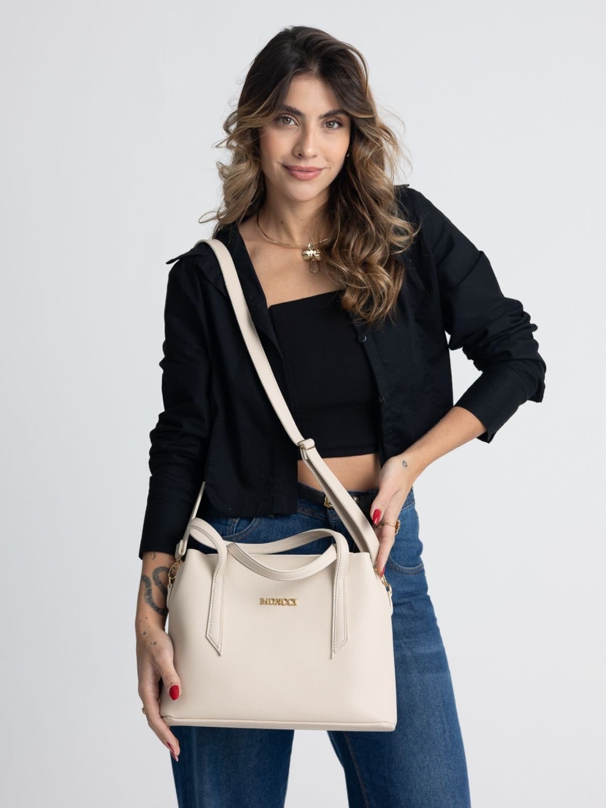 Vista 2 Bolsa Moncci Média Alça transversal e alça de mão Marfim MONCCI bege/off-white