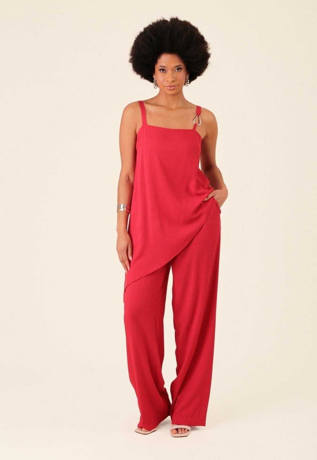 Calça Reta Pop Me Em Viscose Cós Elástico Costas