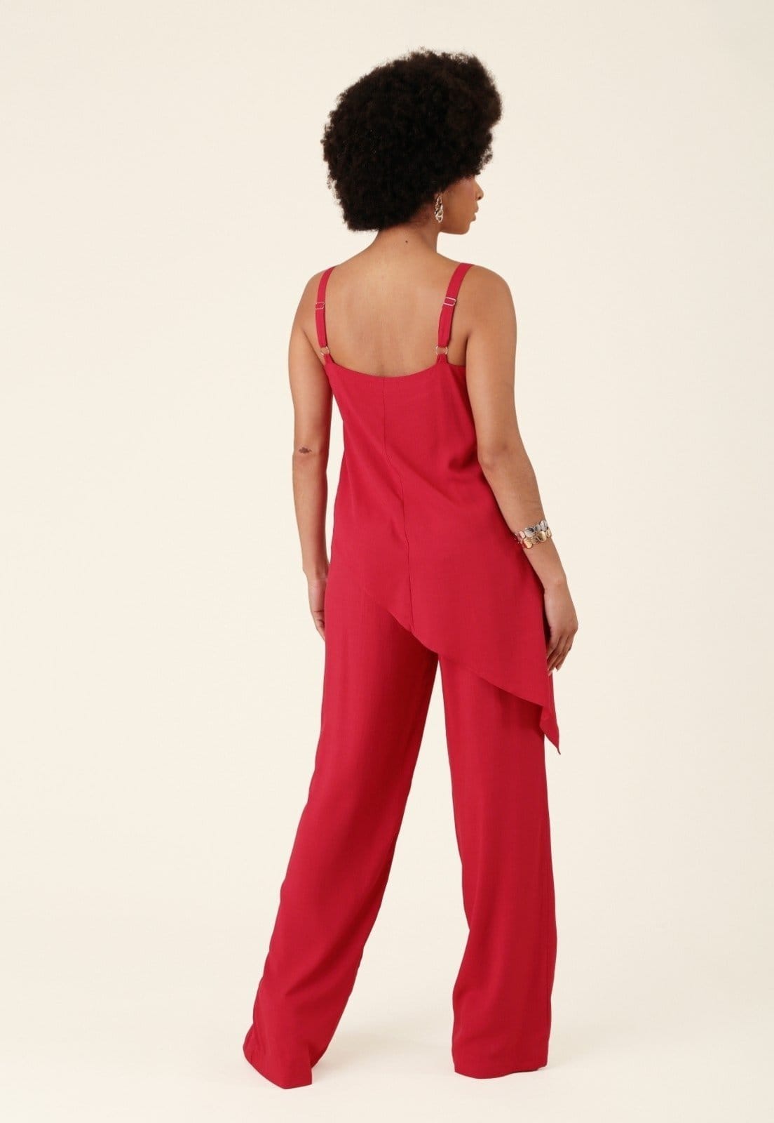 Vista 2 Calça Reta Pop Me Em Viscose Cós Elástico Costas Pop Me vermelho